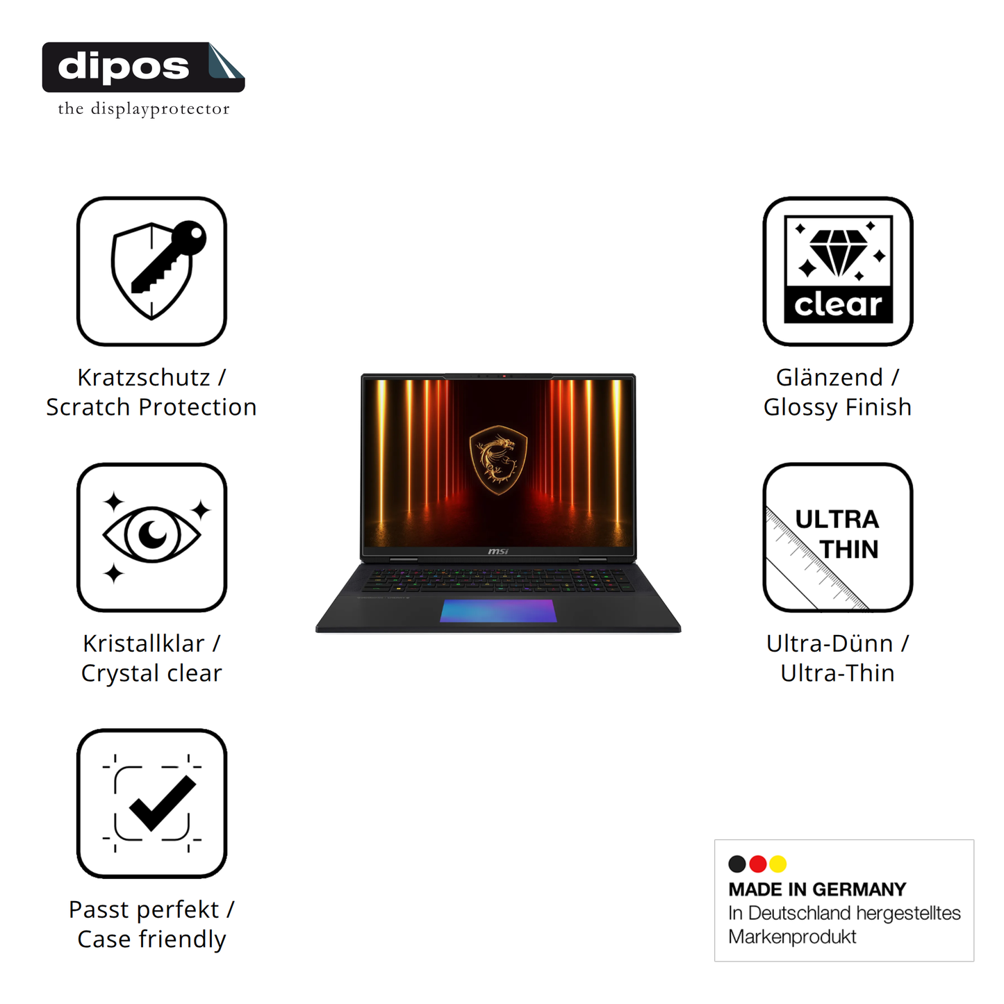 Displayschutz hergestellt in Deutschland, höchste Qualität made in Germany
