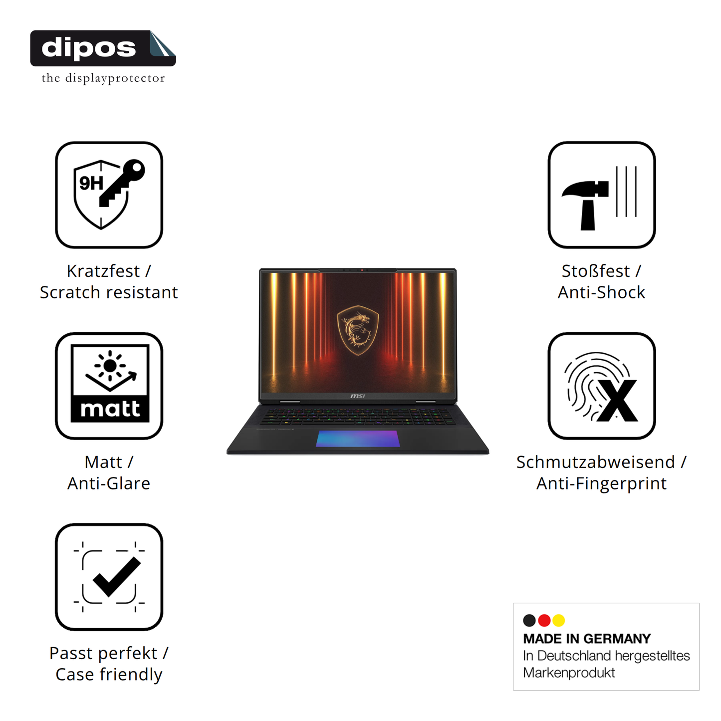 Displayschutz hergestellt in Deutschland, höchste Qualität made in Germany