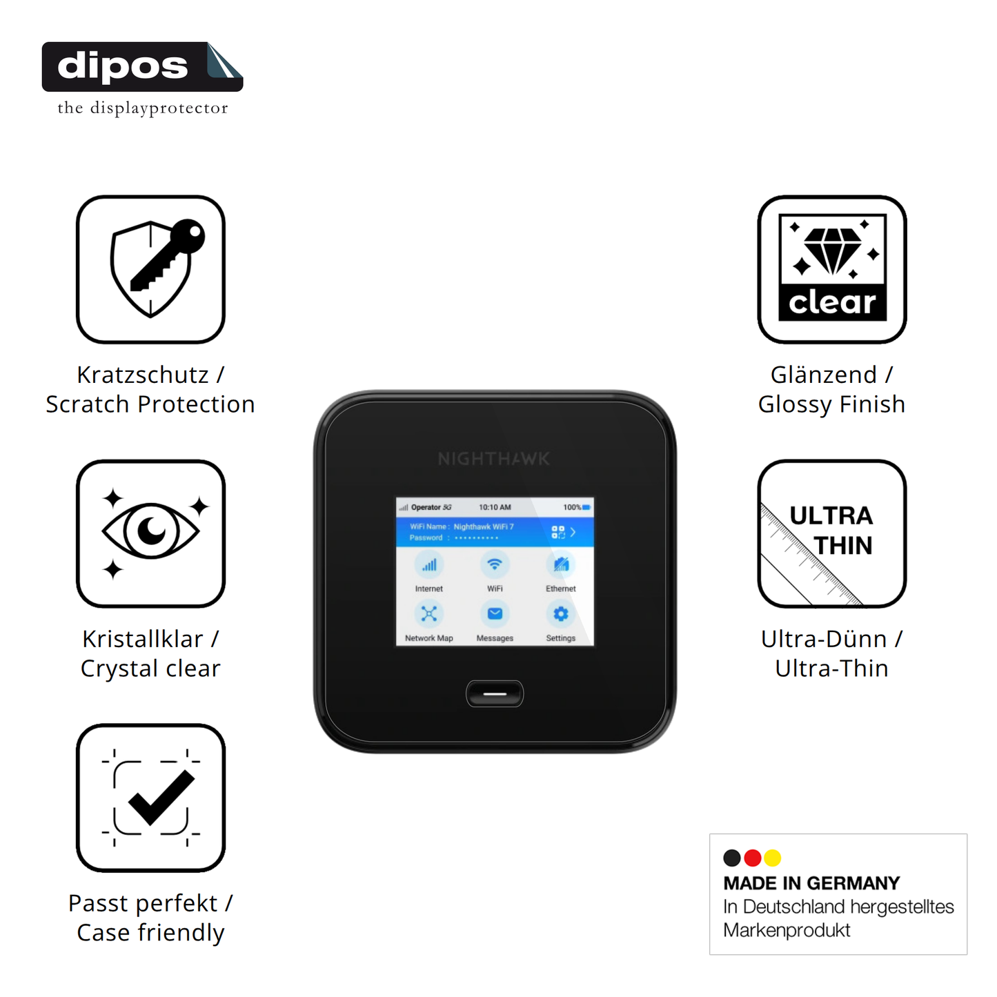 Displayschutz hergestellt in Deutschland, höchste Qualität made in Germany