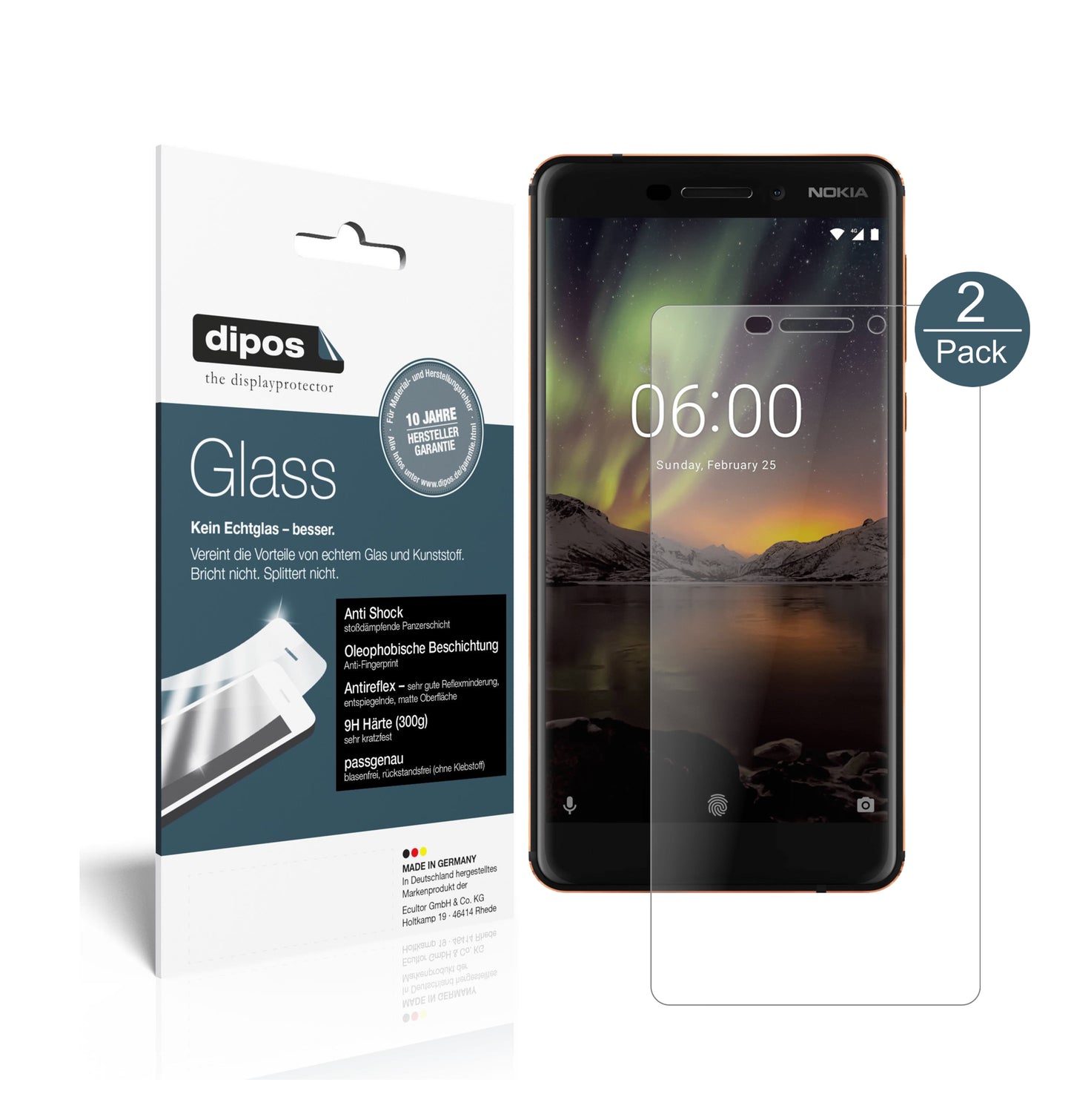 Mattes Panzerglas: Schutz vor Brüchen, Fingerabdrücken und Bildschirmblendung für Nokia-6.1 2018