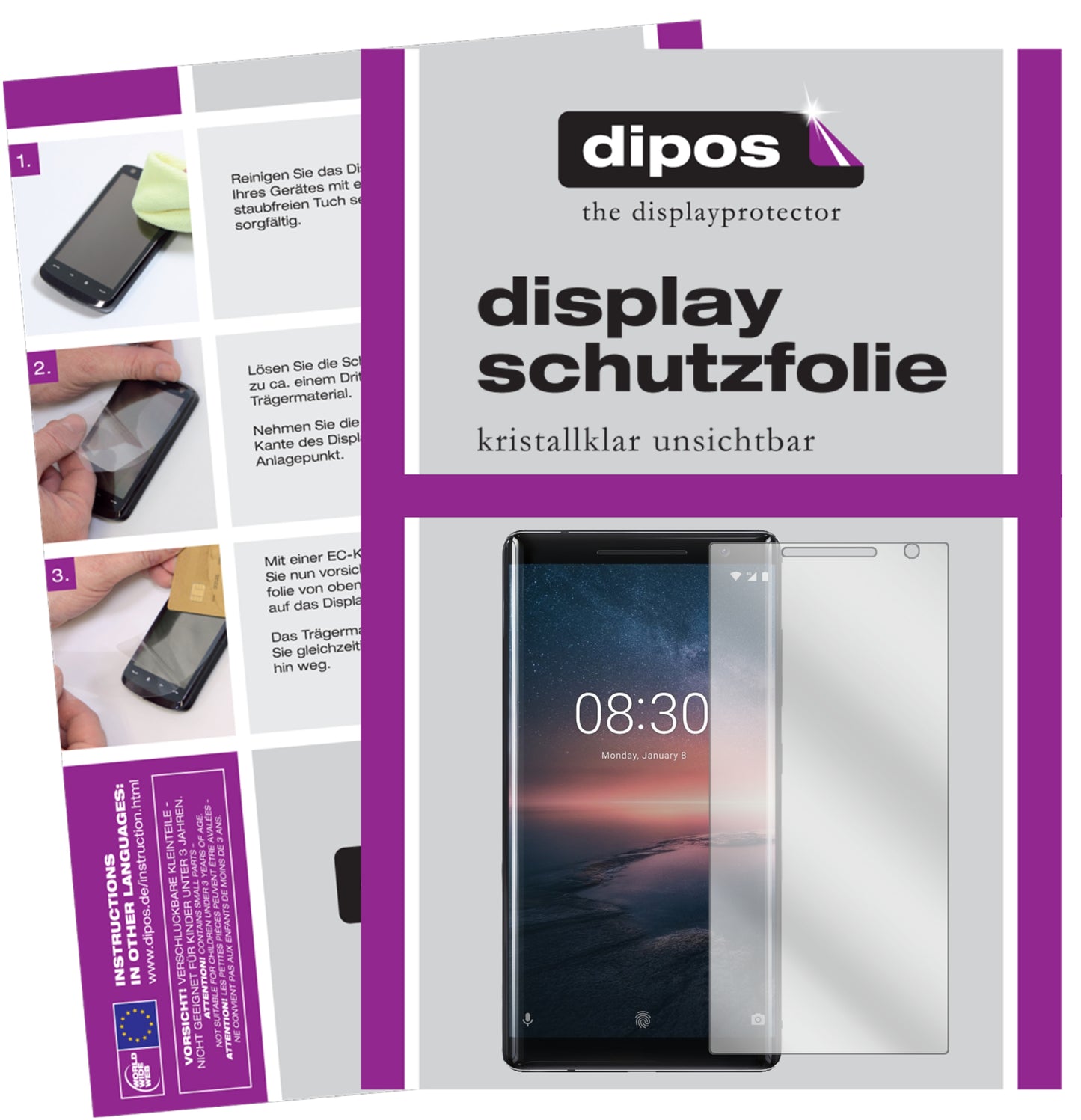 Kristallklare, dünne Schutzfolie: Kratzfest & passgenau für Nokia-8 Sirocco