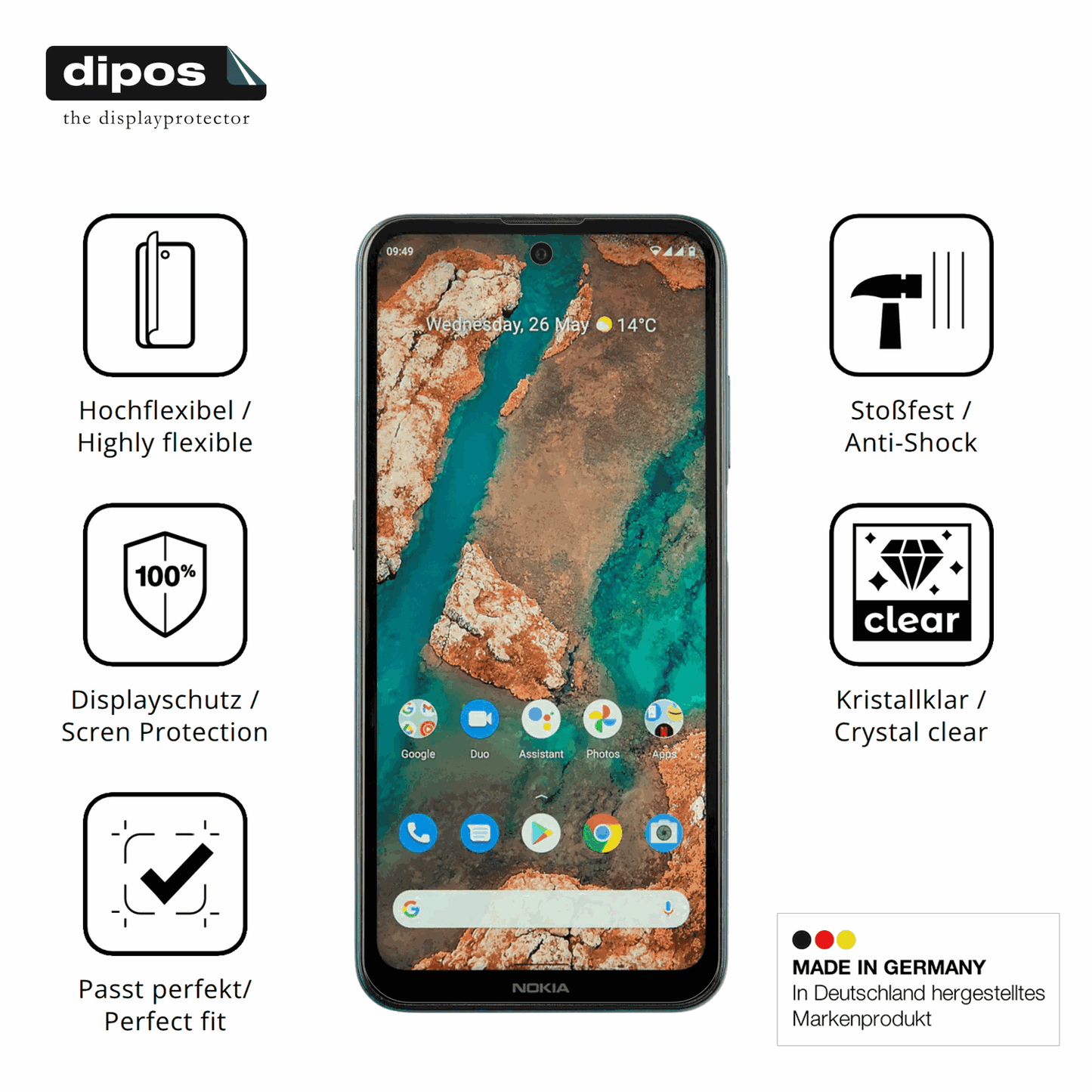 2x Screen Protector for Nokia X20 Protective Film covers 100% dipos Flex