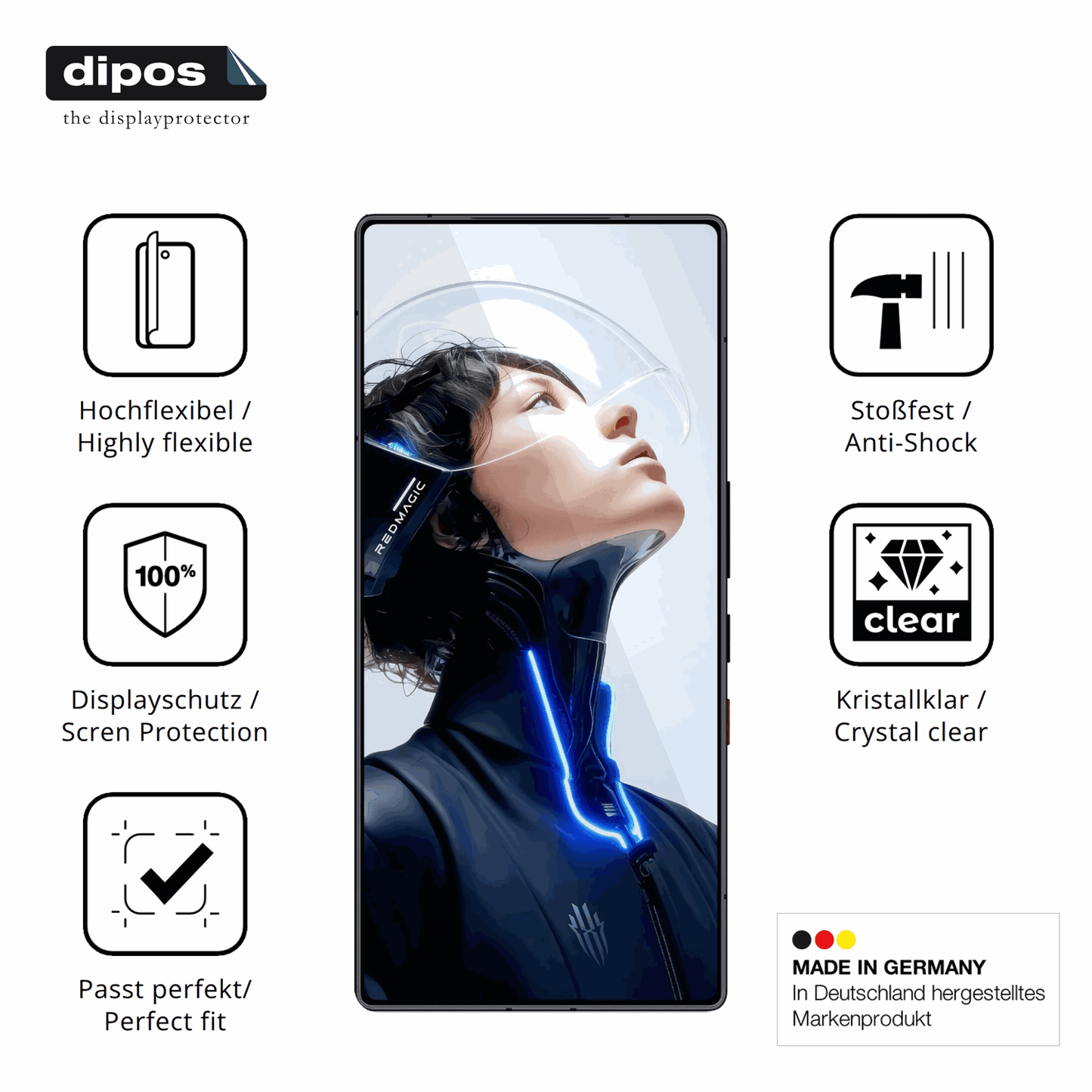 Displayschutz hergestellt in Deutschland, höchste Qualität made in Germany