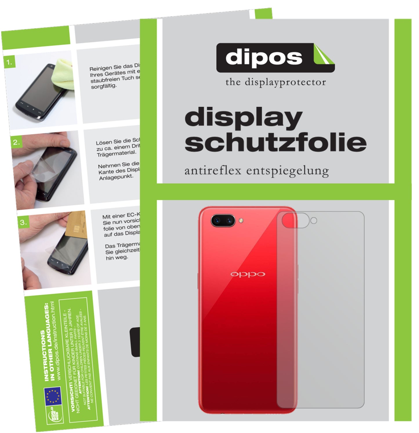 Mattes Panzerglas: Entspiegelte, dünne Folie, Fingerabdruckresistenz und Bildschirmschutz für OPPO-A3S Rückseite