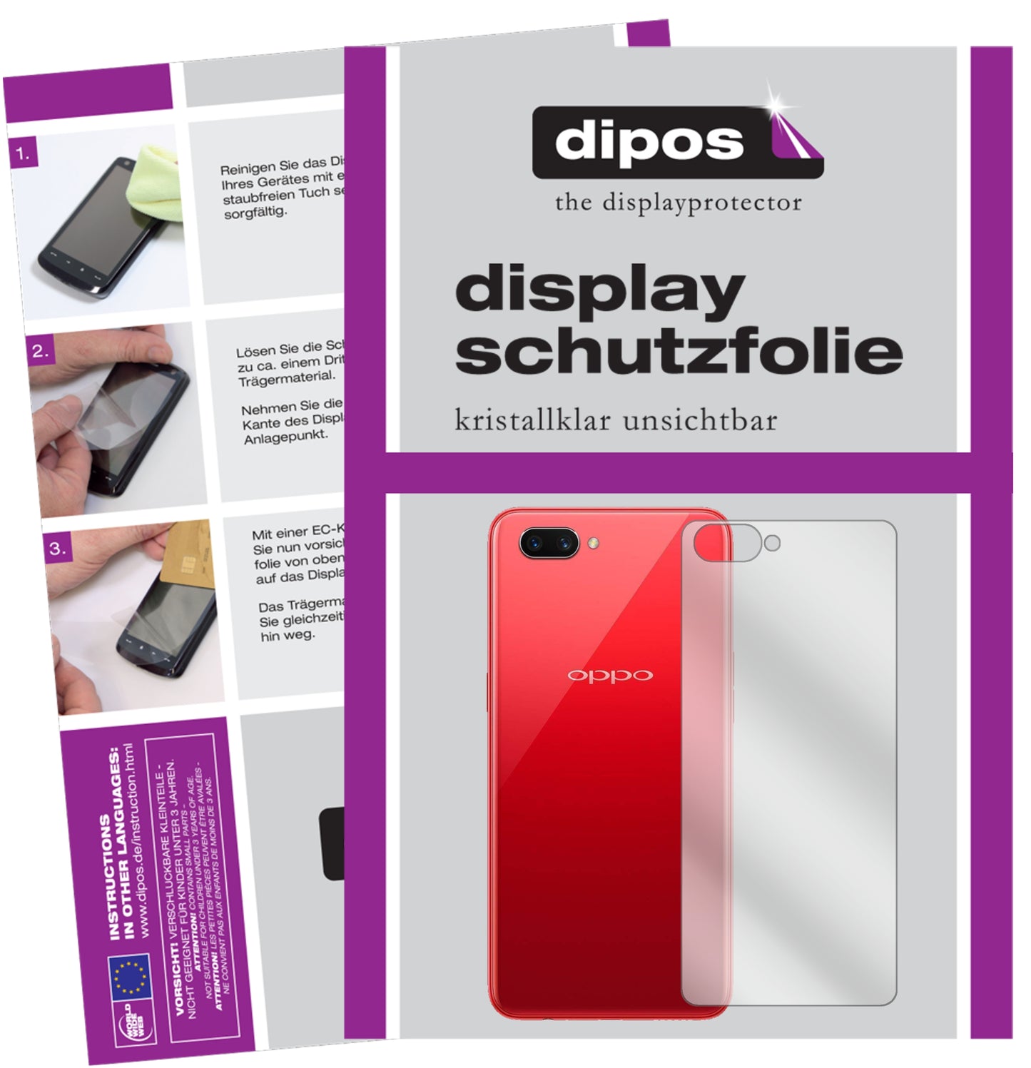 Kristallklare, dünne Schutzfolie: Kratzfest & passgenau für OPPO-A3S Rückseite