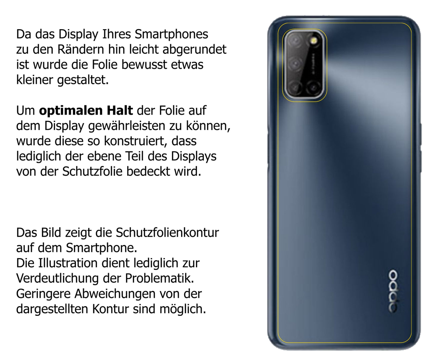 dipos Displayschutz für Oppo A52 Rückseite, transparente Oberfläche, perfekte Passform auch für die Rundungen