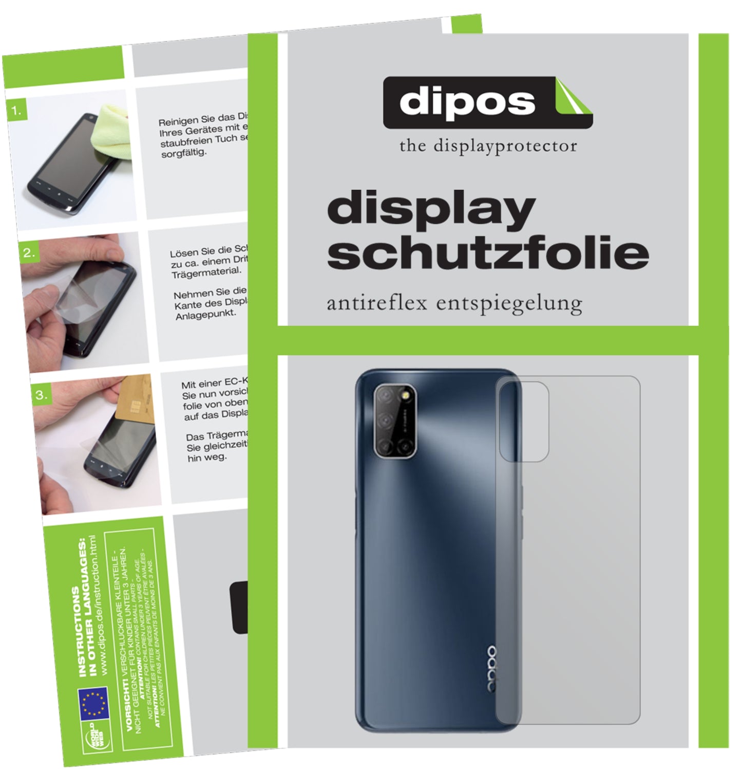 Mattes Panzerglas: Entspiegelte, dünne Folie, Fingerabdruckresistenz und Bildschirmschutz für Oppo-A52 Rückseite