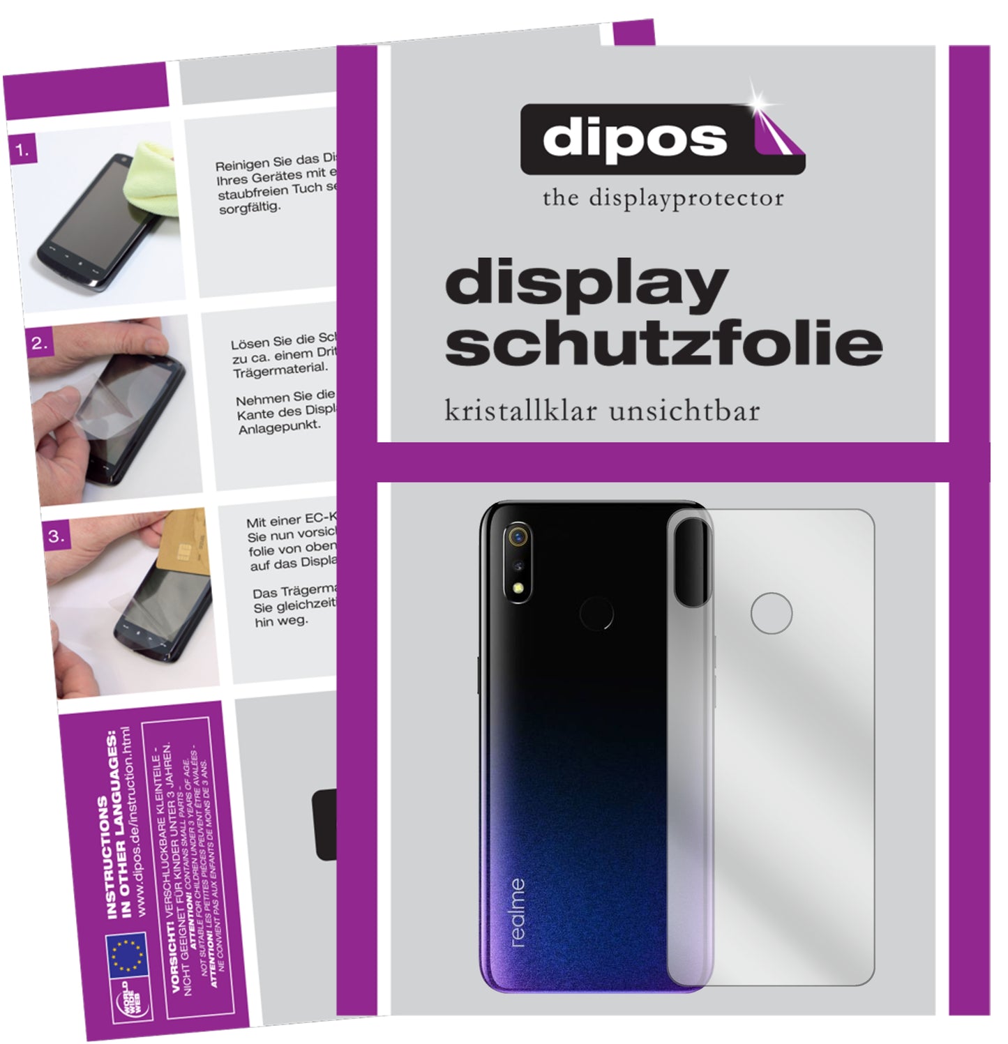 Kristallklare, dünne Schutzfolie: Kratzfest & passgenau für Oppo-Realme 3 Rückseite