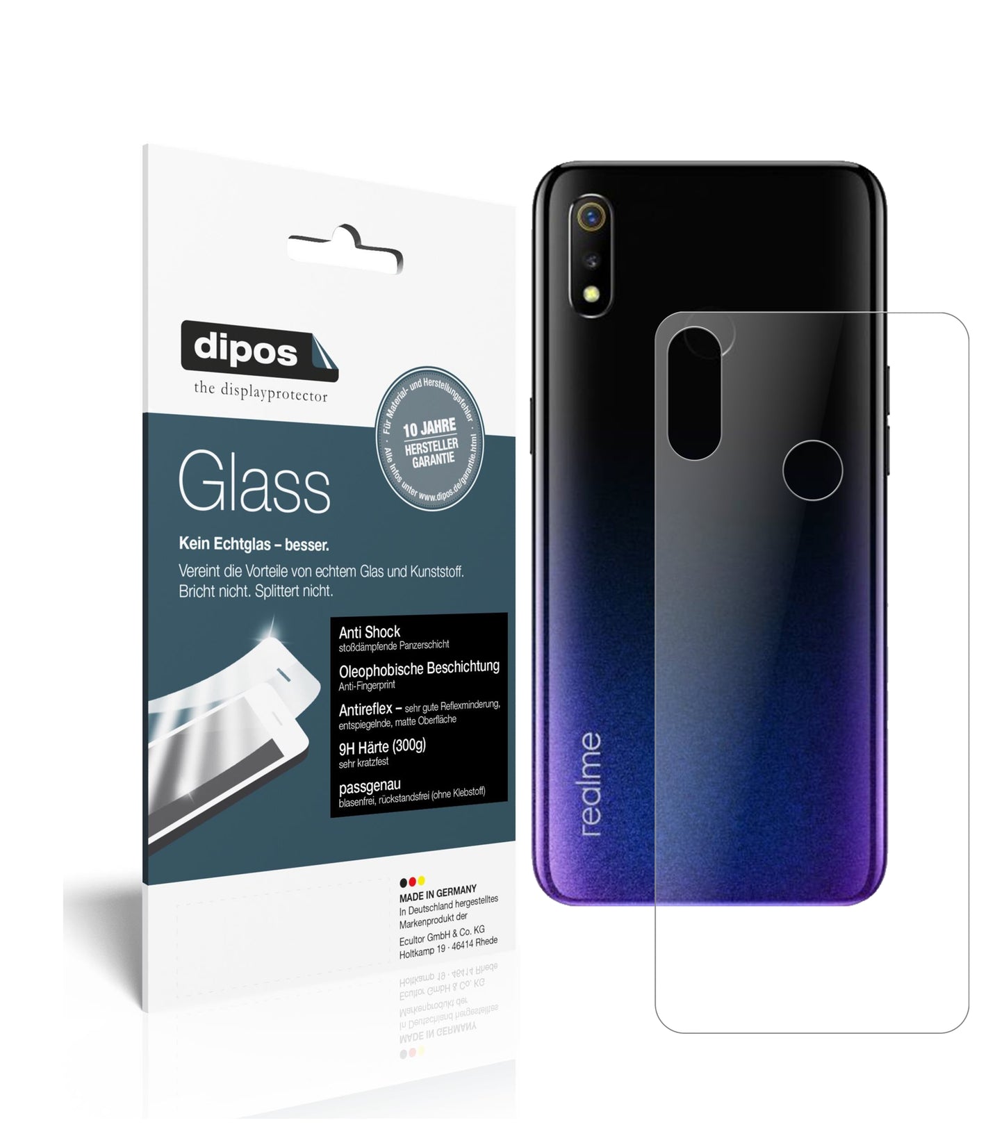 Mattes Panzerglas: Schutz vor Brüchen, Fingerabdrücken und Bildschirmblendung für Oppo-Realme 3 Rückseite