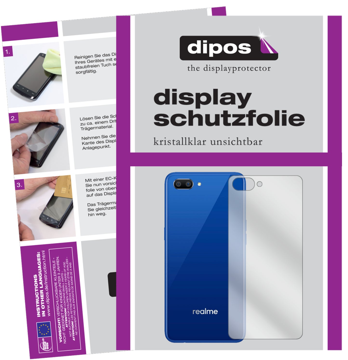 Kristallklare, dünne Schutzfolie: Kratzfest & passgenau für Oppo-Realme C1 (2019) Rückseite