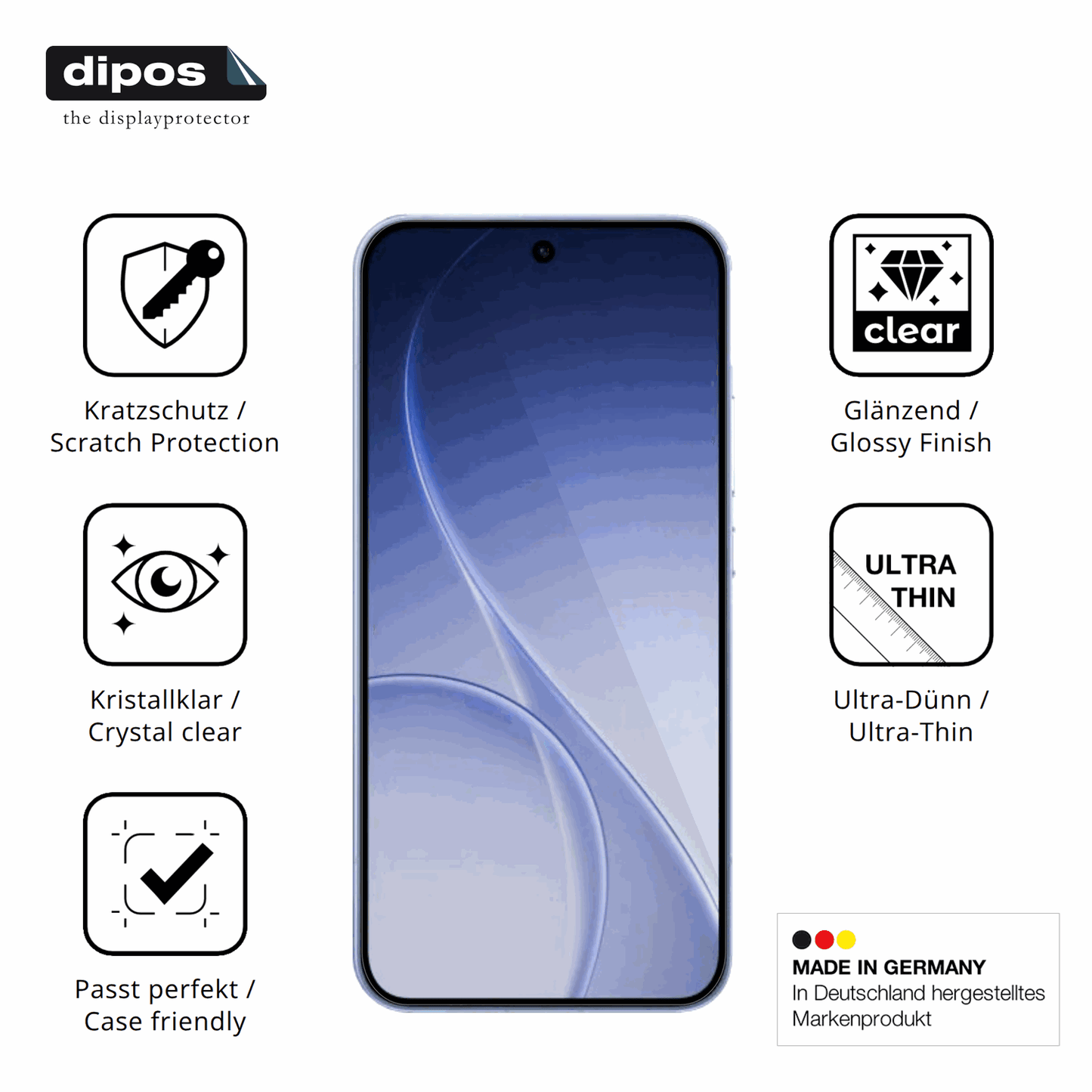 Displayschutz hergestellt in Deutschland, höchste Qualität made in Germany