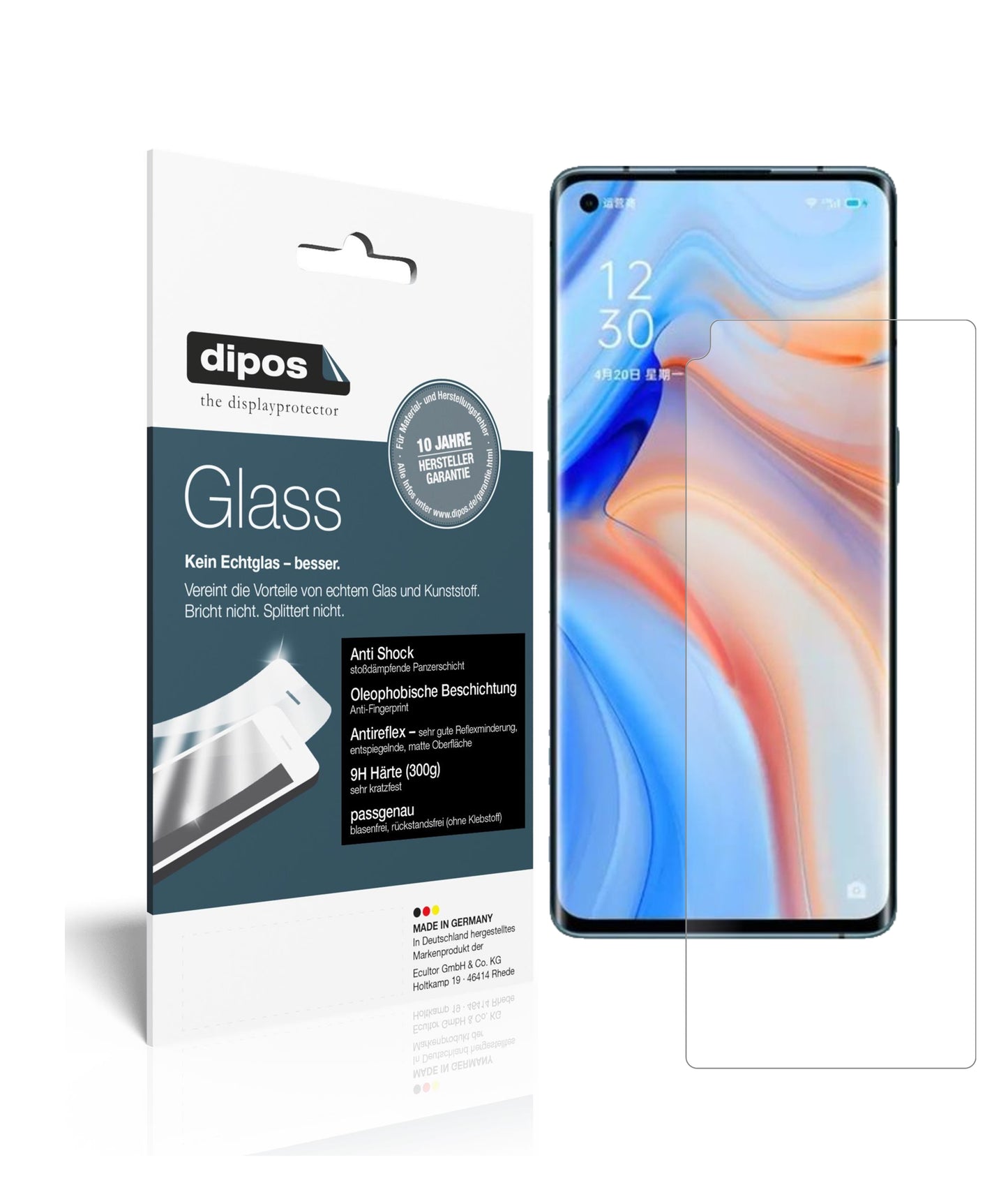 Mattes Panzerglas: Schutz vor Brüchen, Fingerabdrücken und Bildschirmblendung für Oppo-Reno 4 Pro