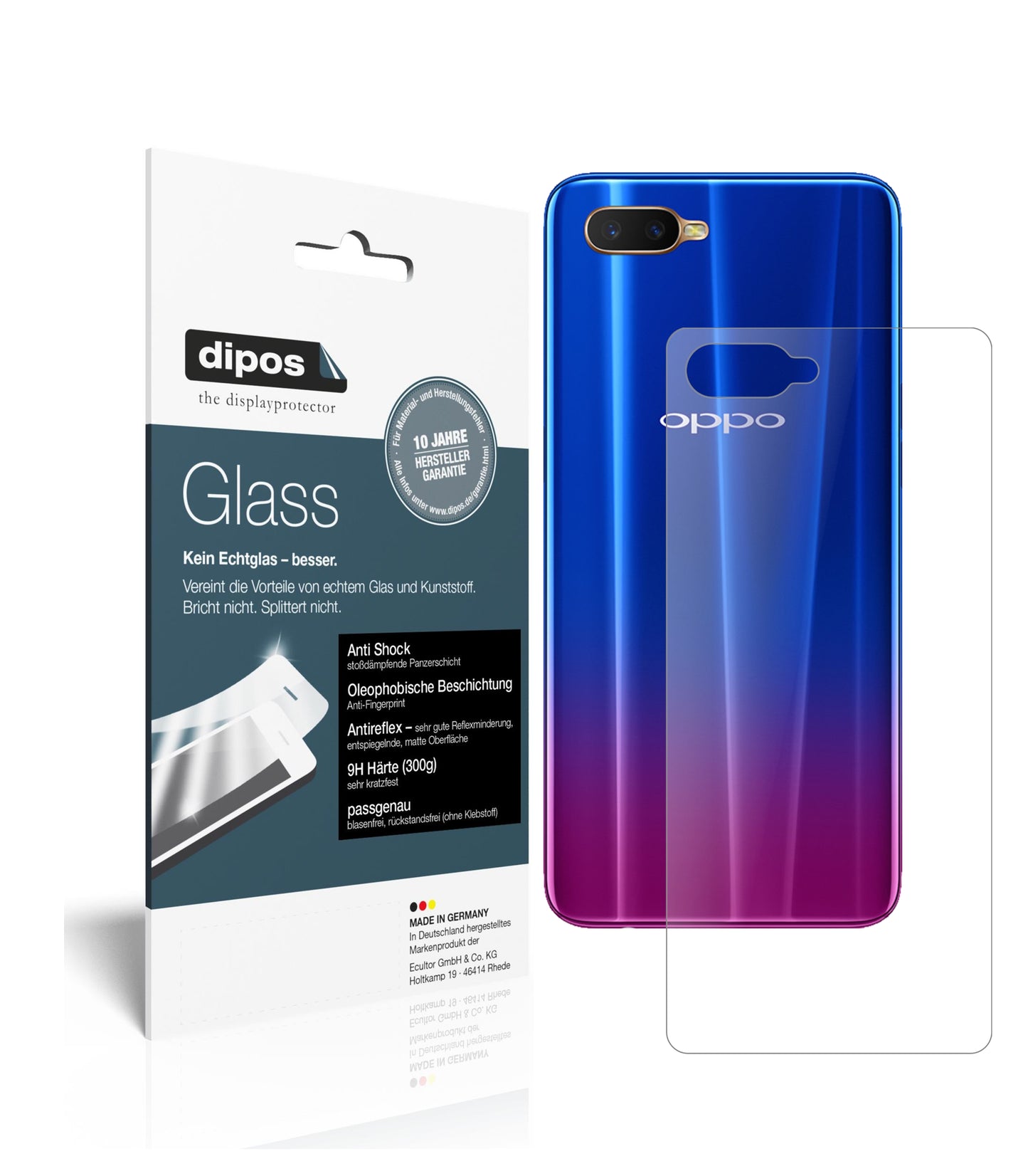 Mattes Panzerglas: Schutz vor Brüchen, Fingerabdrücken und Bildschirmblendung für Oppo-RX17 Neo Rückseite