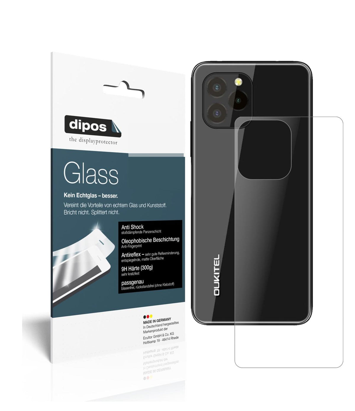 Matte Displayschutzfolie von dipos passend für Oukitel C21 Pro Rückseite, 9H kratzfest und blasenfrei montiert