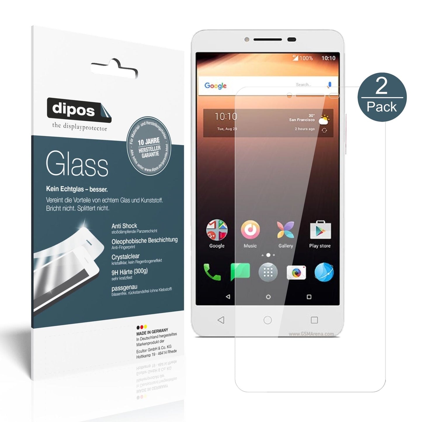 Klare Displayschutzfolie von dipos passend für Alcatel A3 XL, 9H kratzfest und blasenfrei montiert