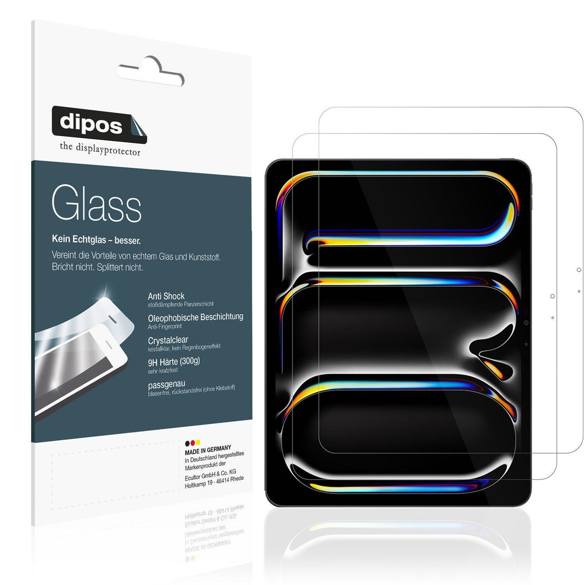 Klare Displayschutzfolie von dipos passend für Apple iPad Pro 13 Zoll M4 2024, 9H kratzfest und blasenfrei montiert