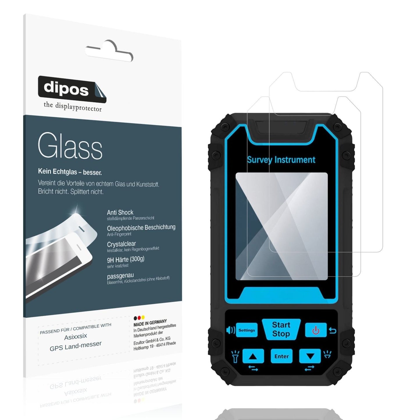 Klare Displayschutzfolie von dipos passend für Asixxsix GPS Land-messer, 9H kratzfest und blasenfrei montiert