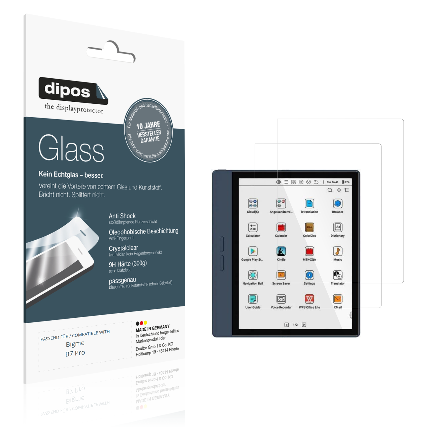 Klare Displayschutzfolie von dipos passend für Bigme B7 Pro, 9H kratzfest und blasenfrei montiert