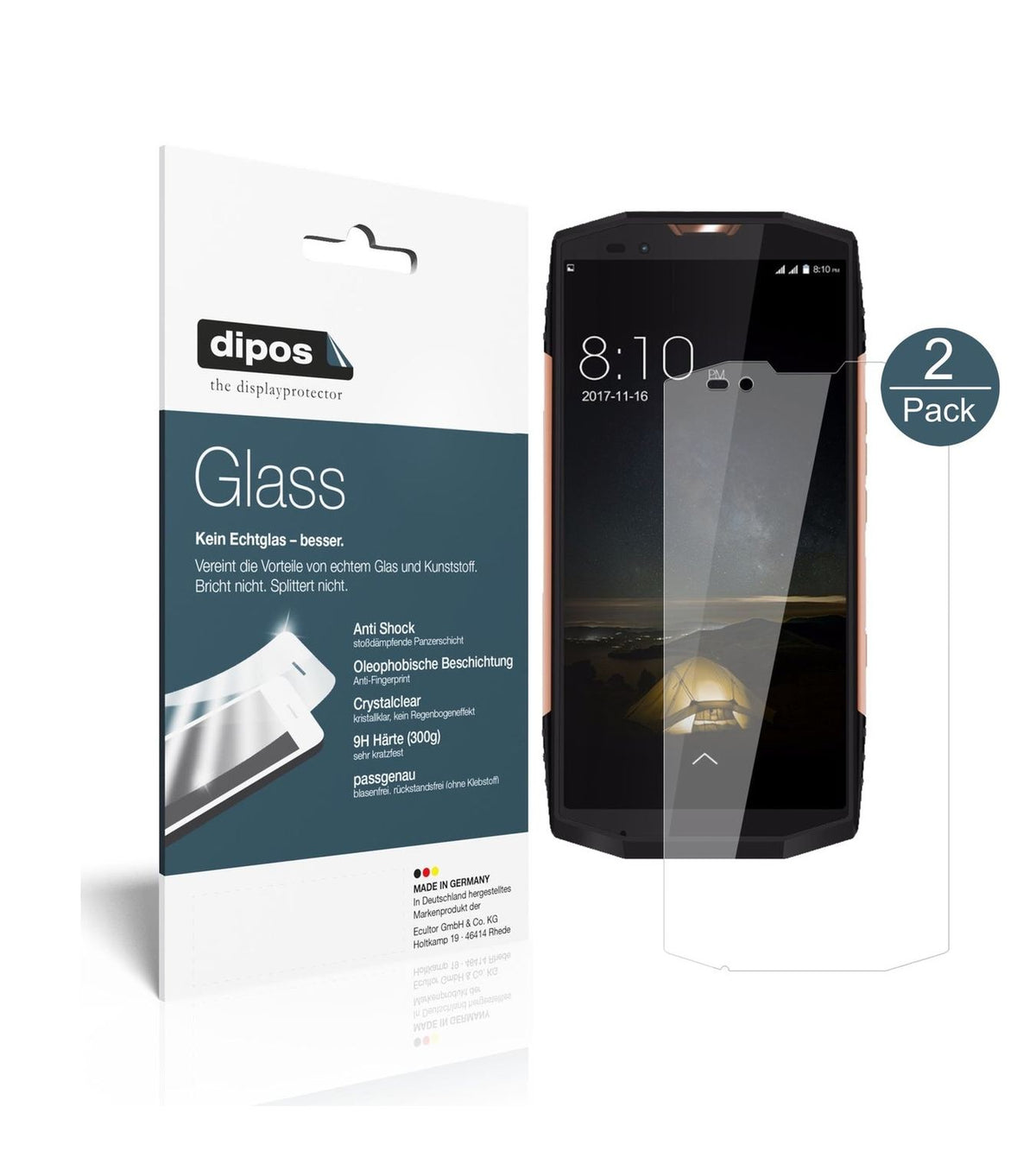 Klare Displayschutzfolie von dipos passend für Blackview BV9000 Pro, 9H kratzfest und blasenfrei montiert