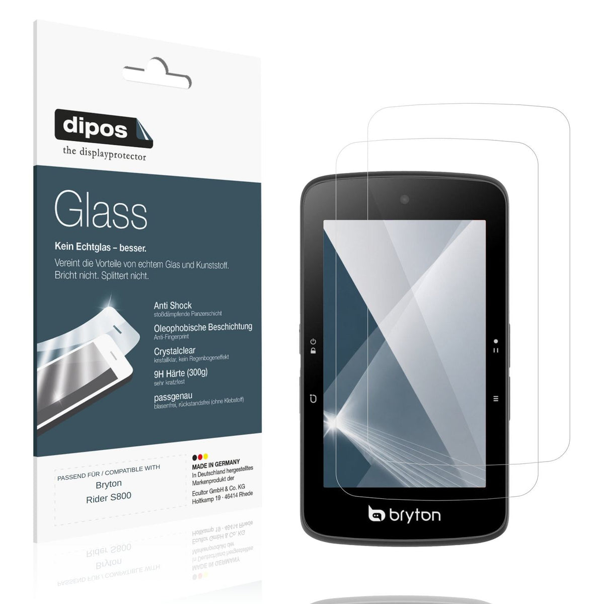 Klare Displayschutzfolie von dipos passend für Bryton Rider S800, 9H kratzfest und blasenfrei montiert