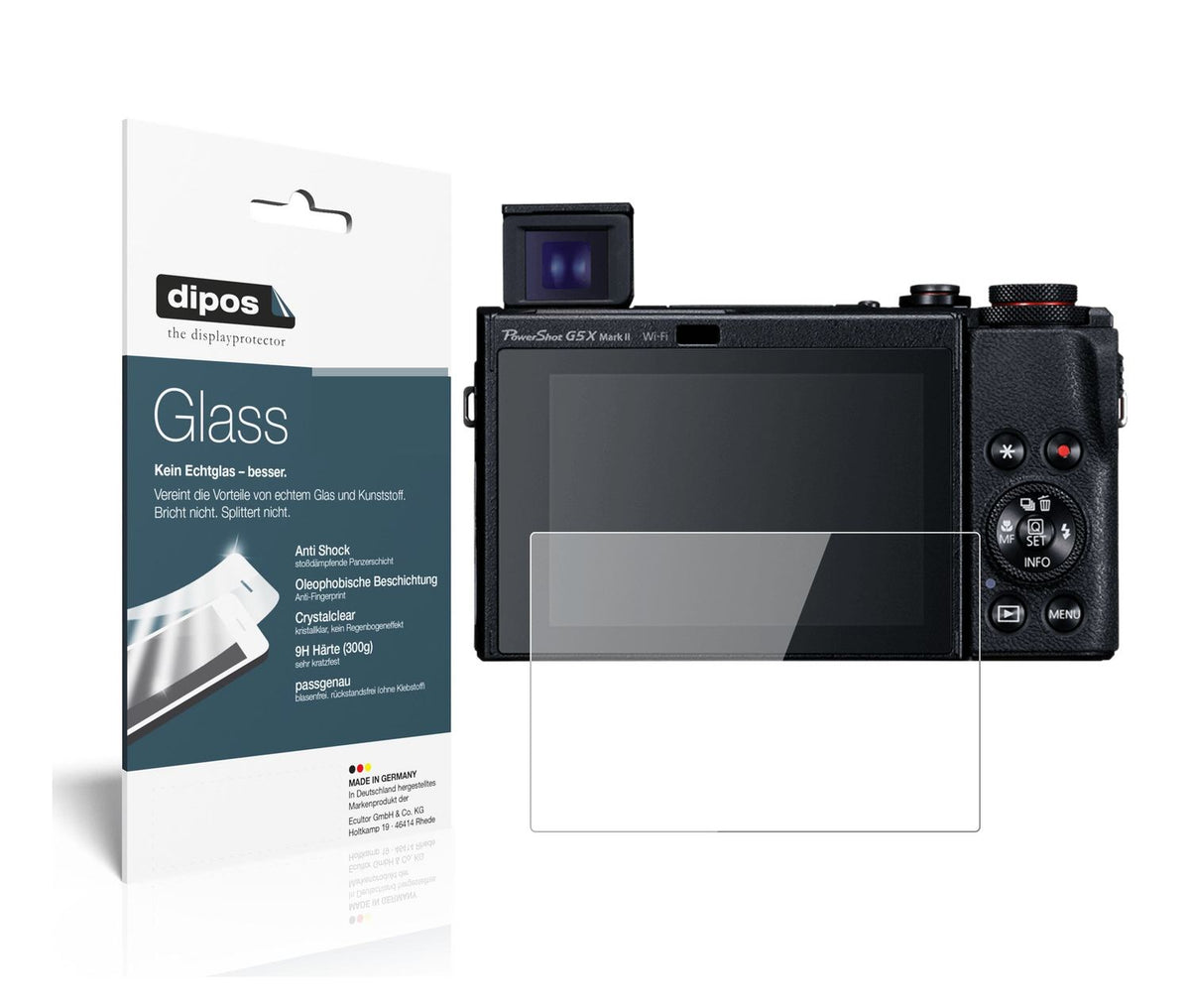 Klare Displayschutzfolie von dipos passend für Canon PowerShot G5X Mark II, 9H kratzfest und blasenfrei montiert