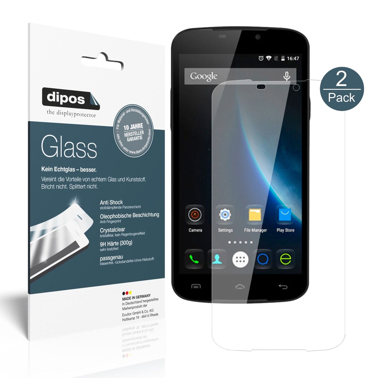 Klare Displayschutzfolie von dipos passend für Doogee X6 Pro, 9H kratzfest und blasenfrei montiert