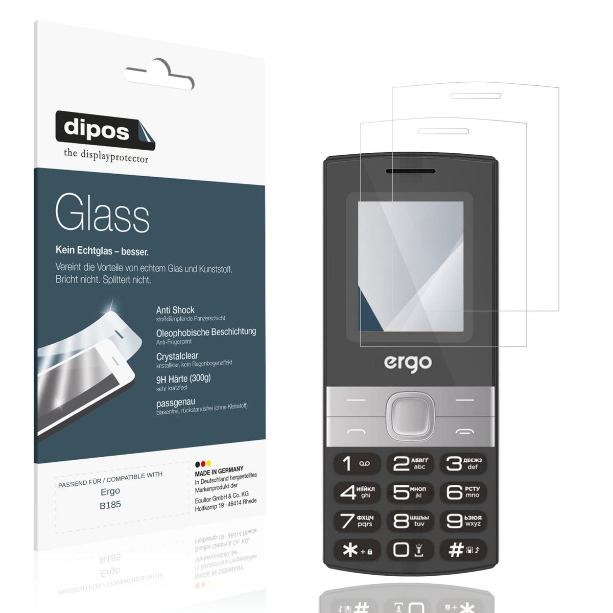 Klare Displayschutzfolie von dipos passend für Ergo B185, 9H kratzfest und blasenfrei montiert