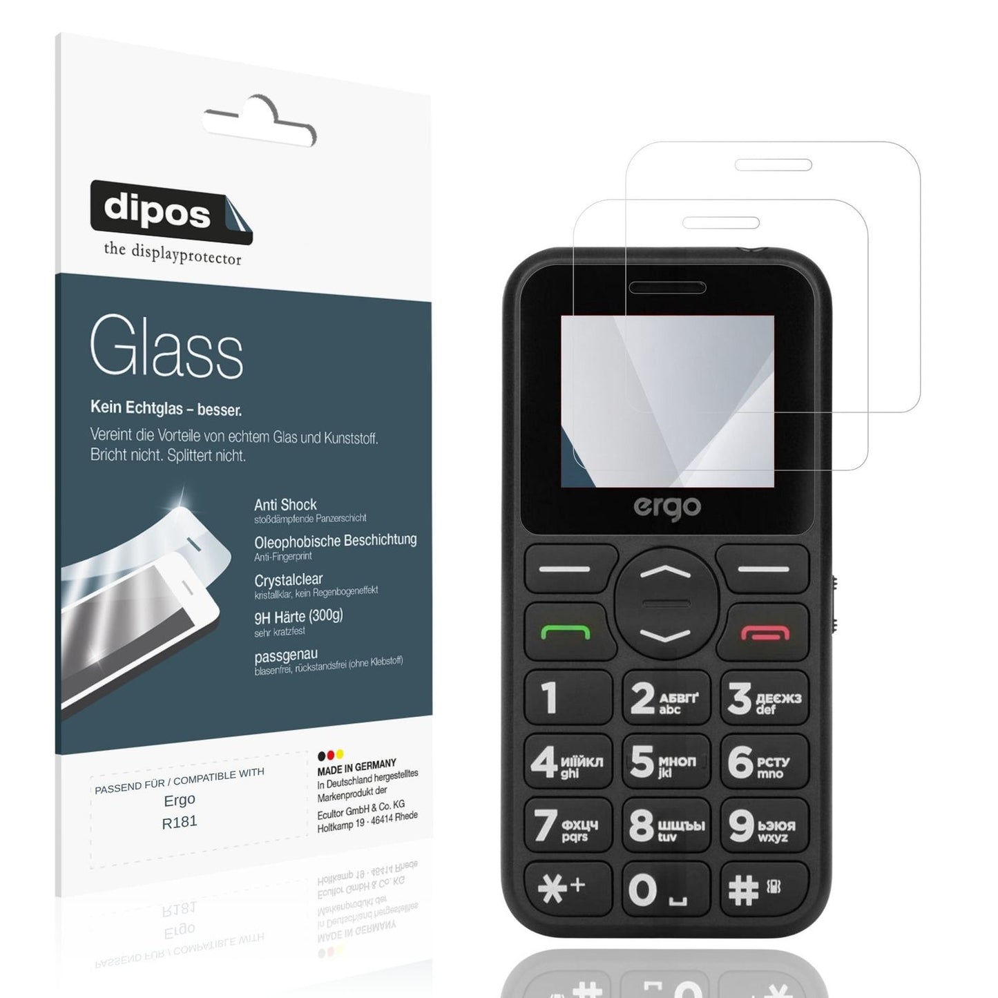 Klare Displayschutzfolie von dipos passend für Ergo R181, 9H kratzfest und blasenfrei montiert