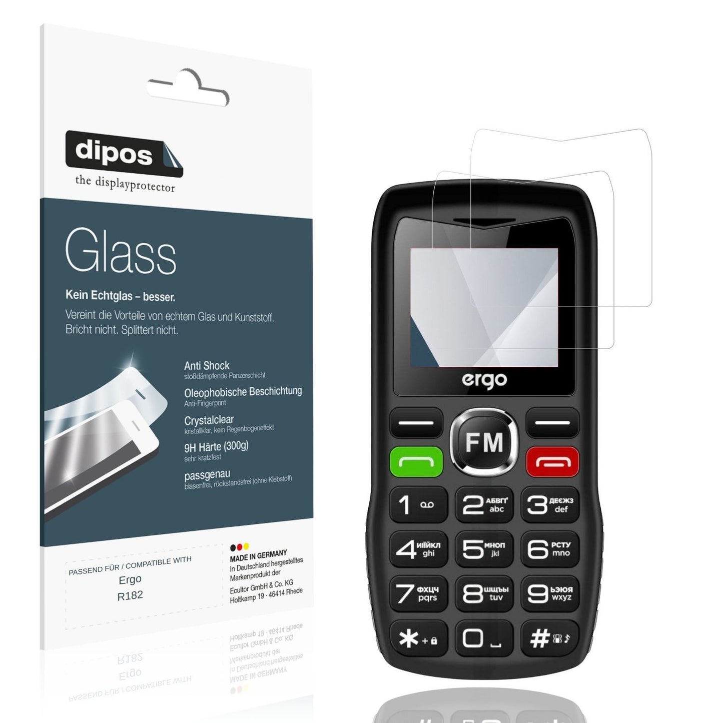 Klare Displayschutzfolie von dipos passend für Ergo R182, 9H kratzfest und blasenfrei montiert