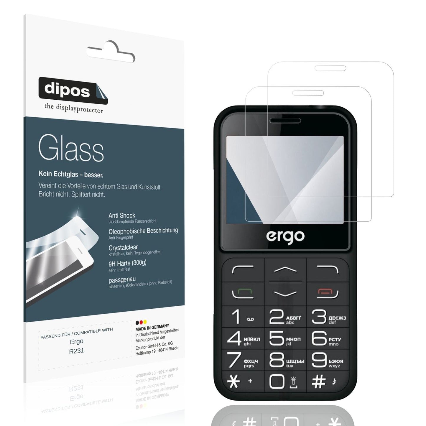 Klare Displayschutzfolie von dipos passend für Ergo R231, 9H kratzfest und blasenfrei montiert