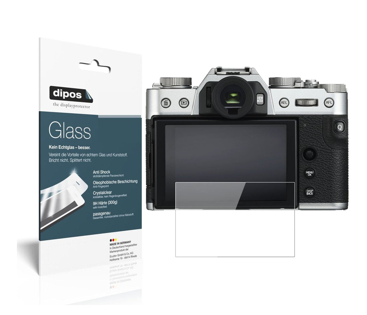 Klare Displayschutzfolie von dipos passend für Fujifilm X-T30, 9H kratzfest und blasenfrei montiert