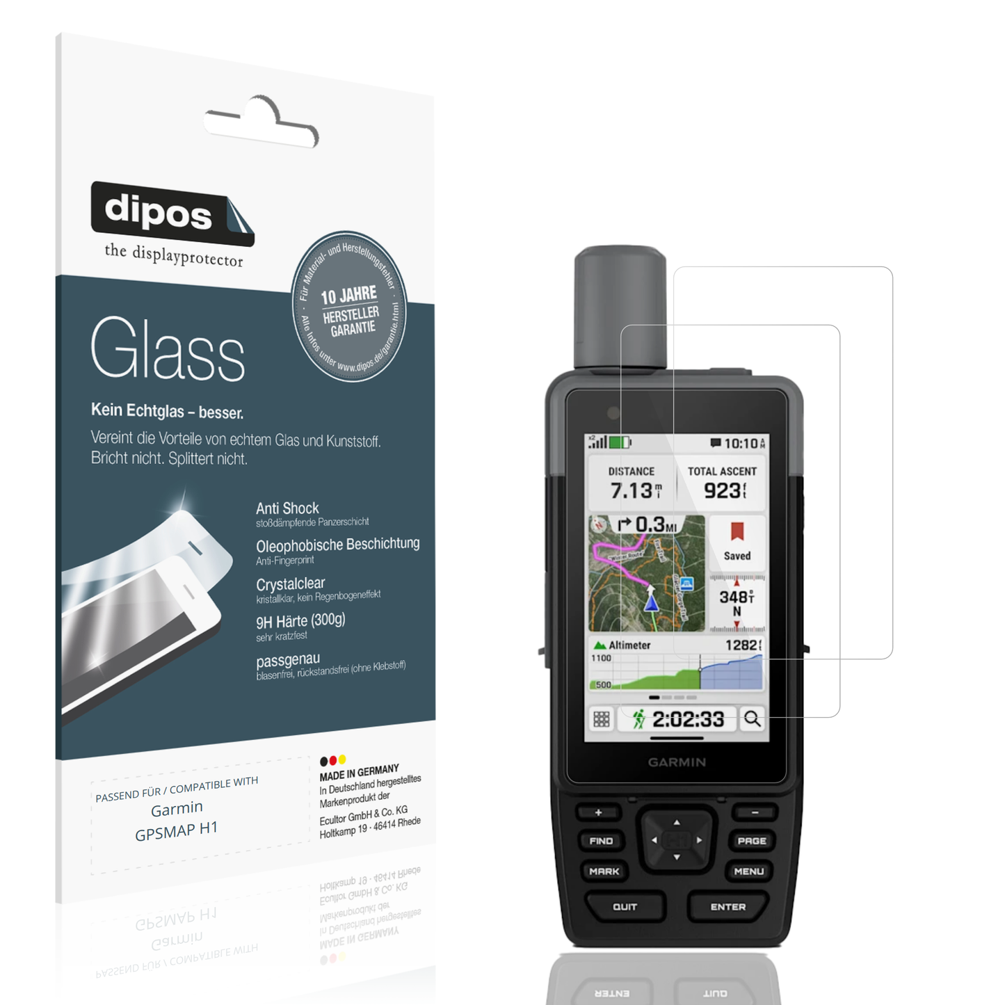 Klare Displayschutzfolie von dipos passend für Garmin GPSMAP H1, 9H kratzfest und blasenfrei montiert