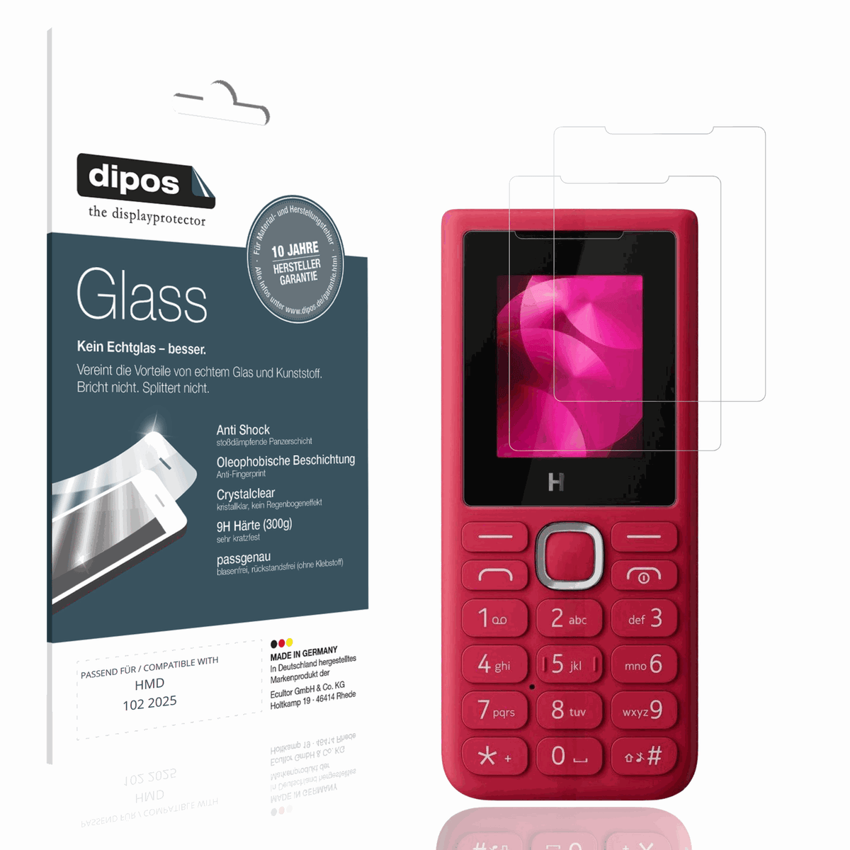 Klare Displayschutzfolie von dipos passend für HMD 102 2025, 9H kratzfest und blasenfrei montiert