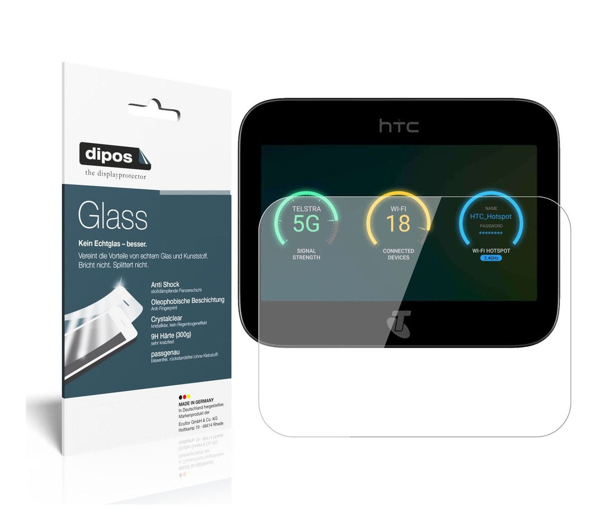 Klare Displayschutzfolie von dipos passend für HTC 5G Hub, 9H kratzfest und blasenfrei montiert