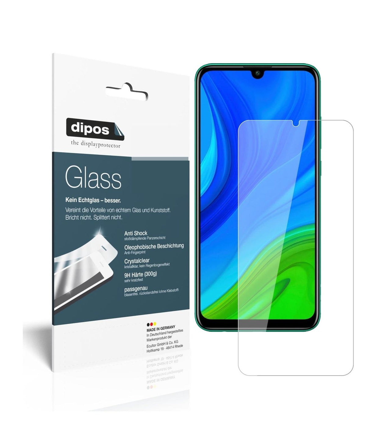 Klare Displayschutzfolie von dipos passend für Huawei P Smart (2020), 9H kratzfest und blasenfrei montiert