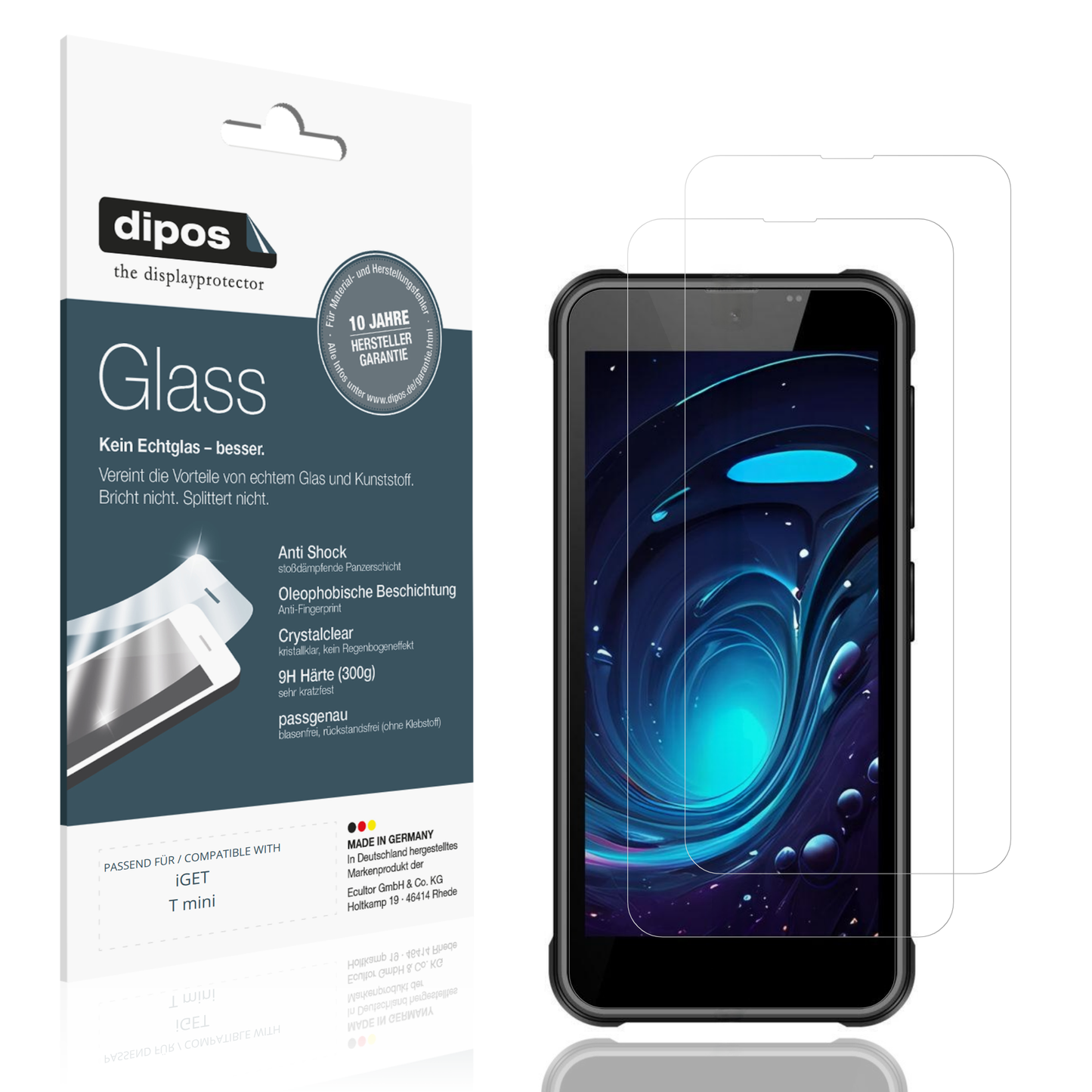 Klare Displayschutzfolie von dipos passend für iGET T mini, 9H kratzfest und blasenfrei montiert