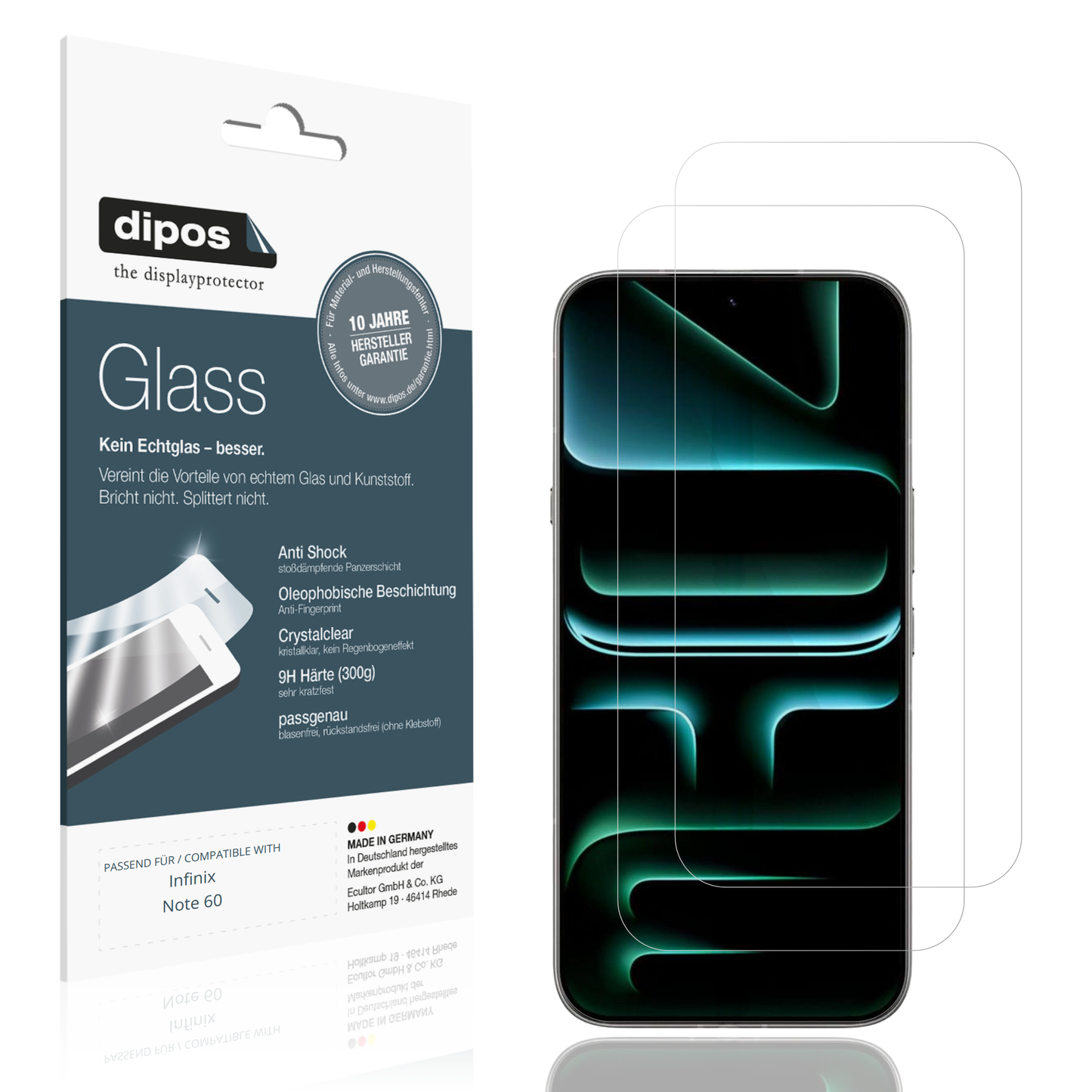 Klare Displayschutzfolie von dipos passend für Infinix Note 60, 9H kratzfest und blasenfrei montiert