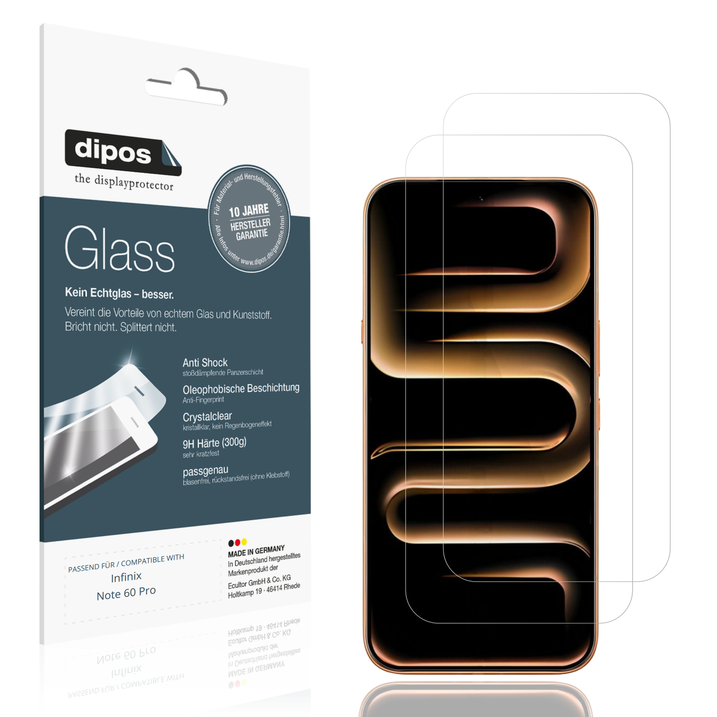 Klare Displayschutzfolie von dipos passend für Infinix Note 60 Pro, 9H kratzfest und blasenfrei montiert