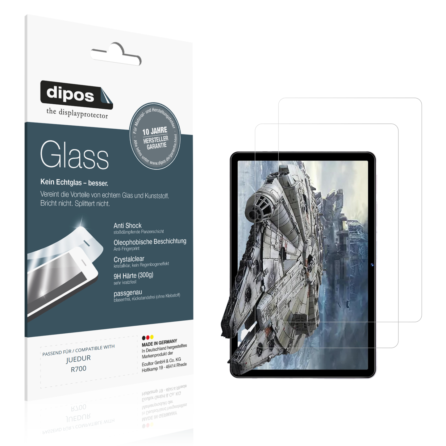 Klare Displayschutzfolie von dipos passend für JUEDUR R700, 9H kratzfest und blasenfrei montiert