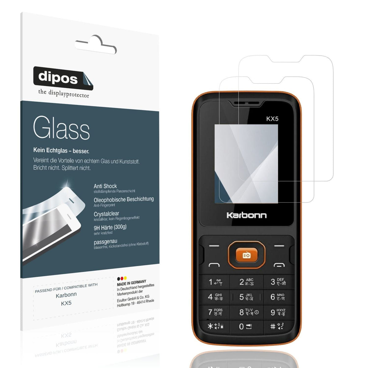 Klare Displayschutzfolie von dipos passend für Karbonn KX5, 9H kratzfest und blasenfrei montiert
