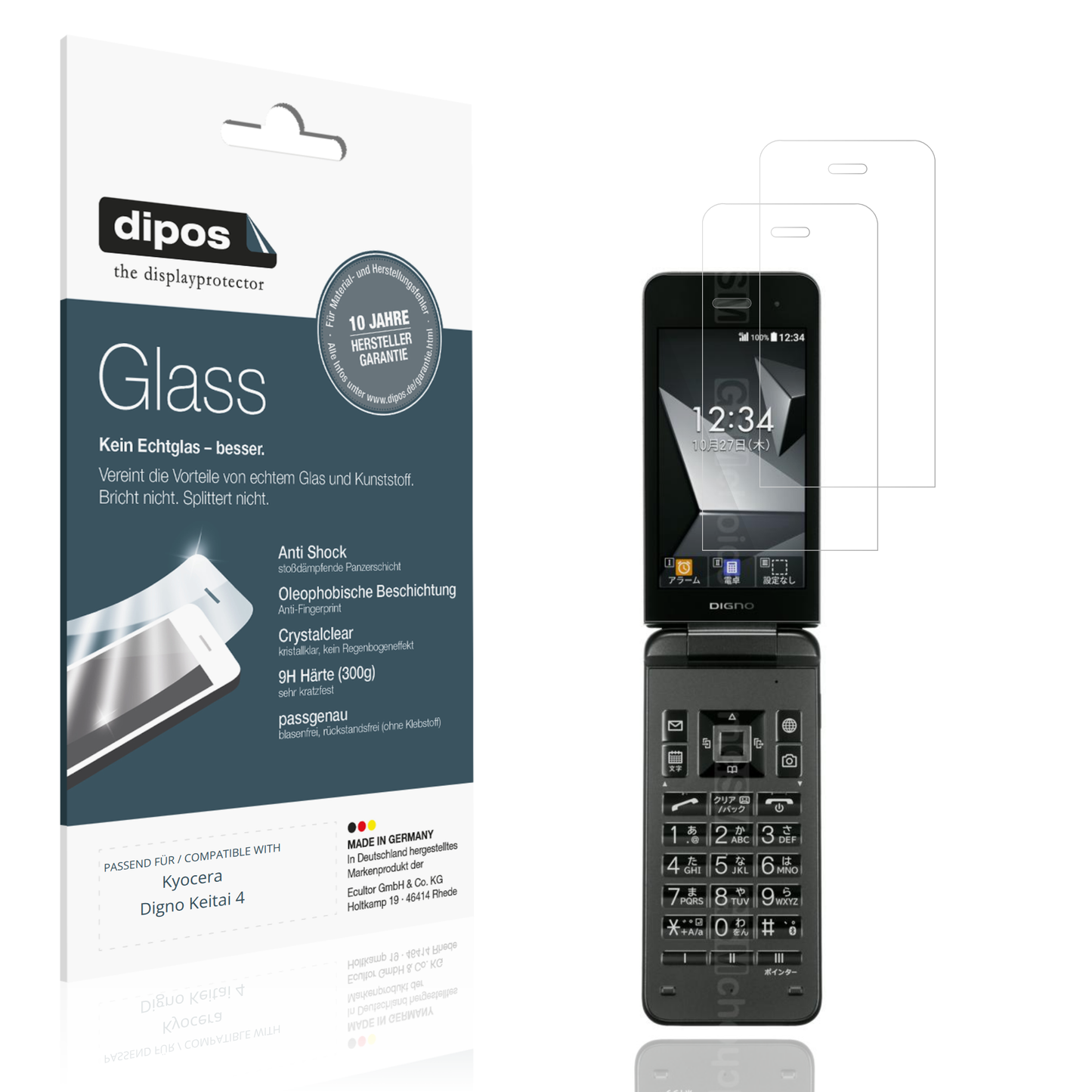 Klare Displayschutzfolie von dipos passend für Kyocera Digno Keitai 4, 9H kratzfest und blasenfrei montiert