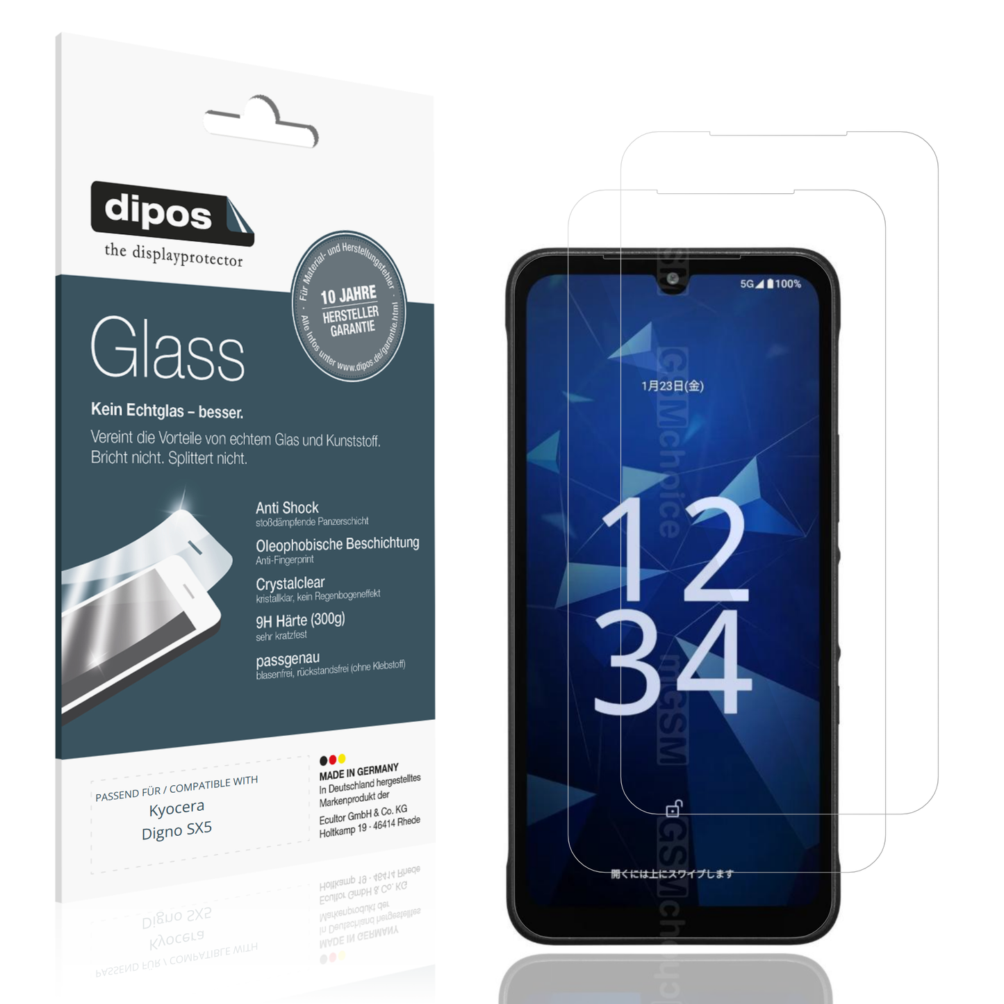 Klare Displayschutzfolie von dipos passend für Kyocera Digno SX5, 9H kratzfest und blasenfrei montiert