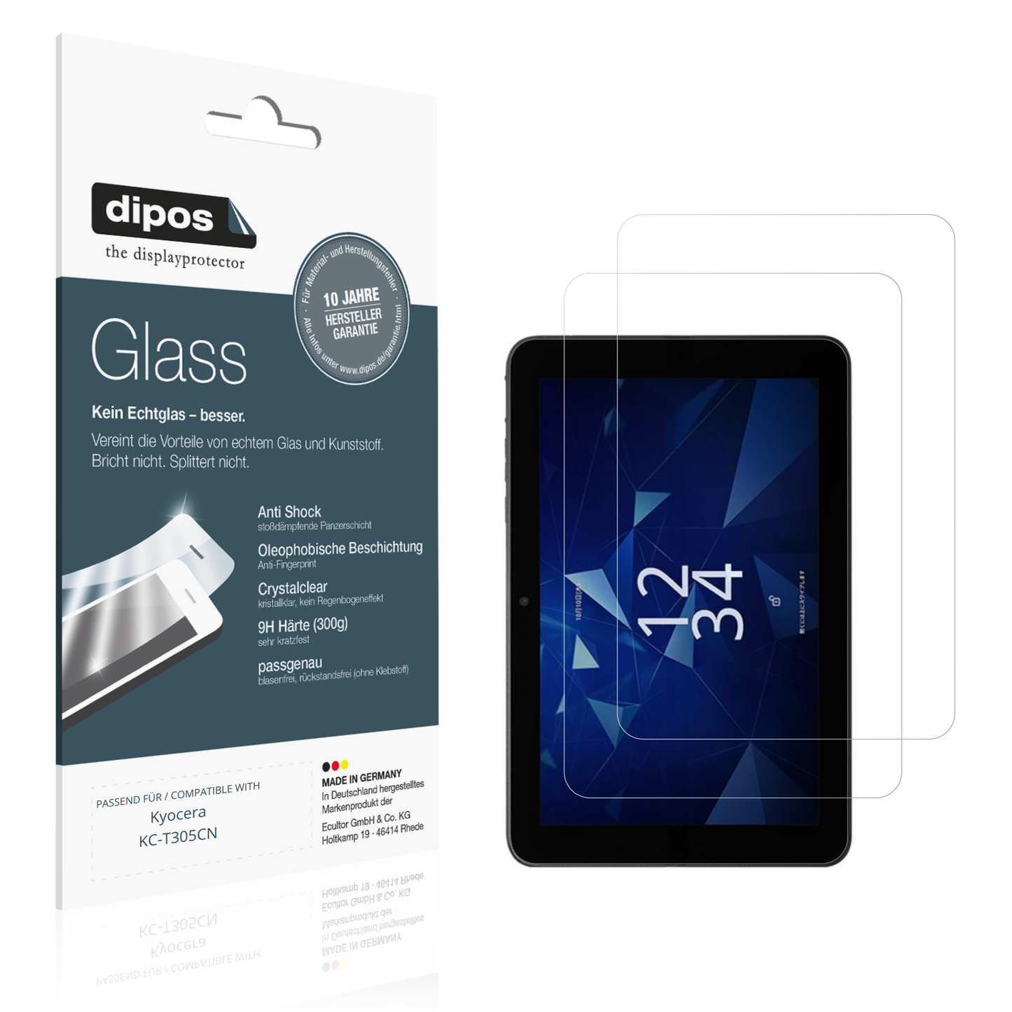 Klare Displayschutzfolie von dipos passend für Kyocera KC-T305CN, 9H kratzfest und blasenfrei montiert