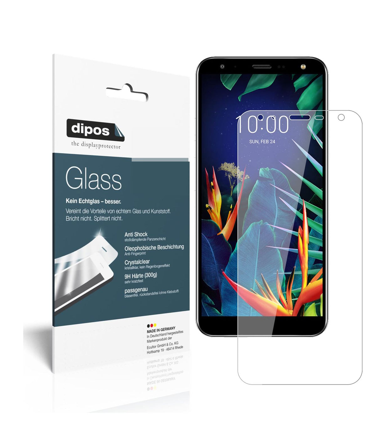 Klare Displayschutzfolie von dipos passend für LG K40S, 9H kratzfest und blasenfrei montiert