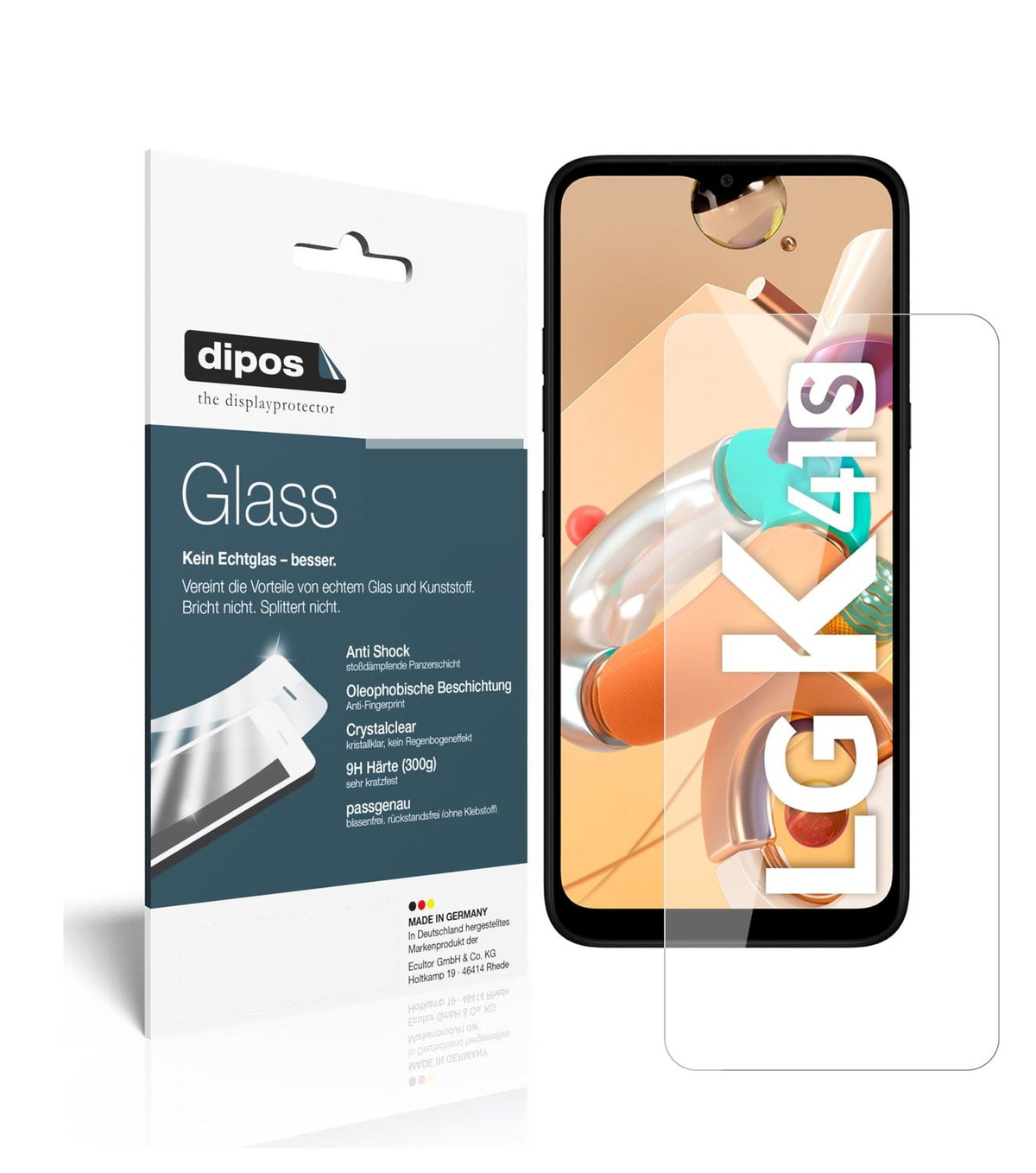 Klare Displayschutzfolie von dipos passend für LG K41S, 9H kratzfest und blasenfrei montiert