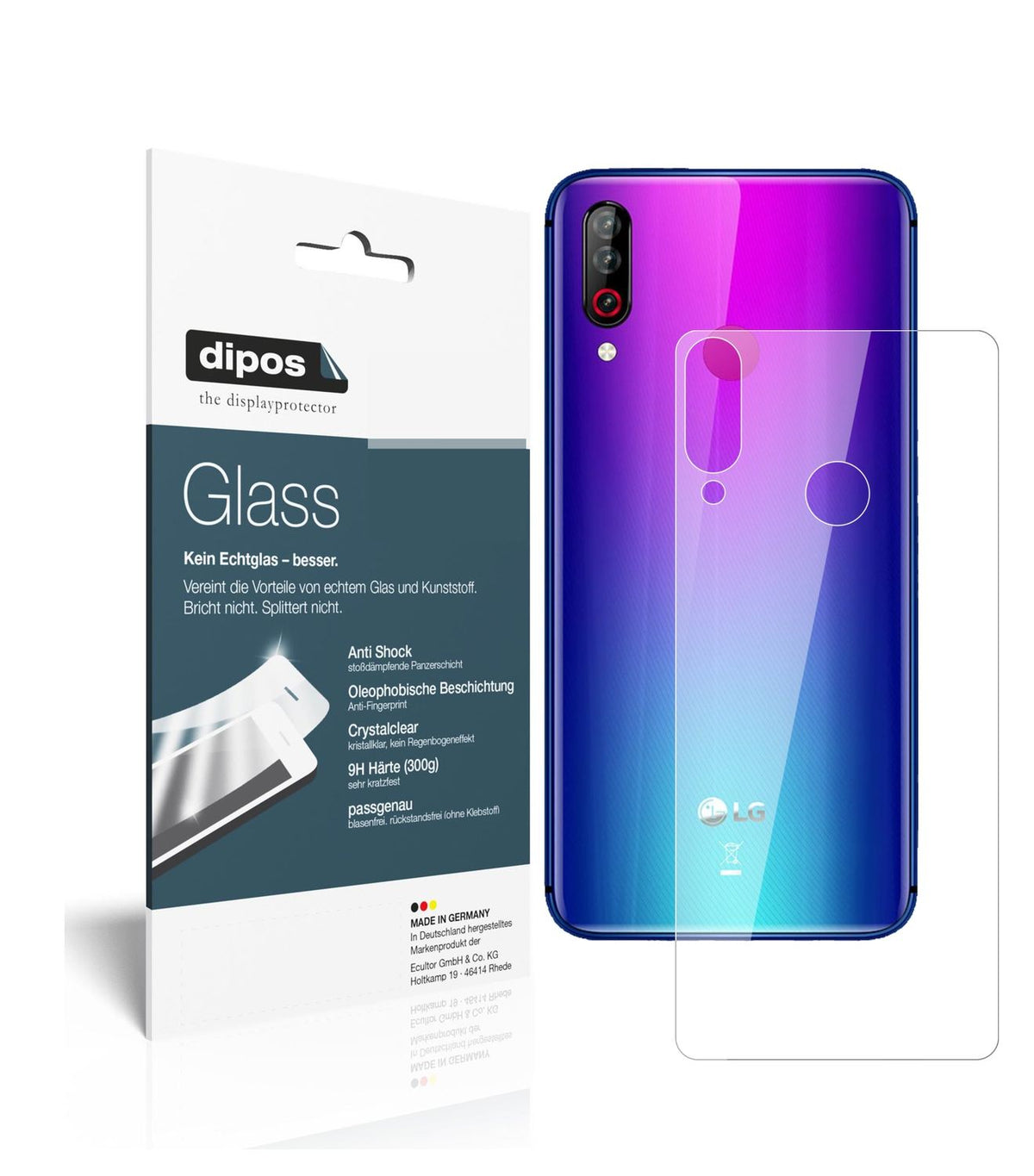 Klare Displayschutzfolie von dipos passend für LG W30 Pro Rückseite, 9H kratzfest und blasenfrei montiert