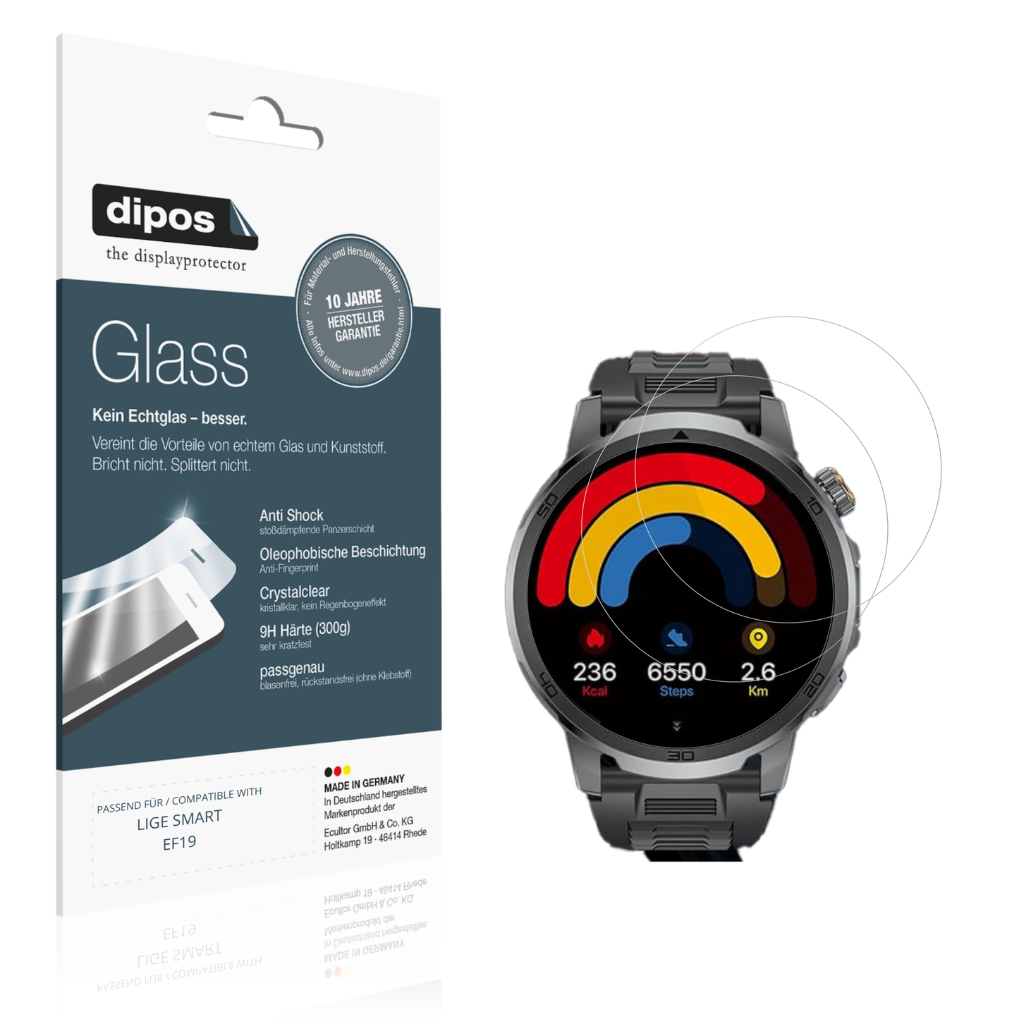 Klare Displayschutzfolie von dipos passend für LIGE SMART EF19, 9H kratzfest und blasenfrei montiert