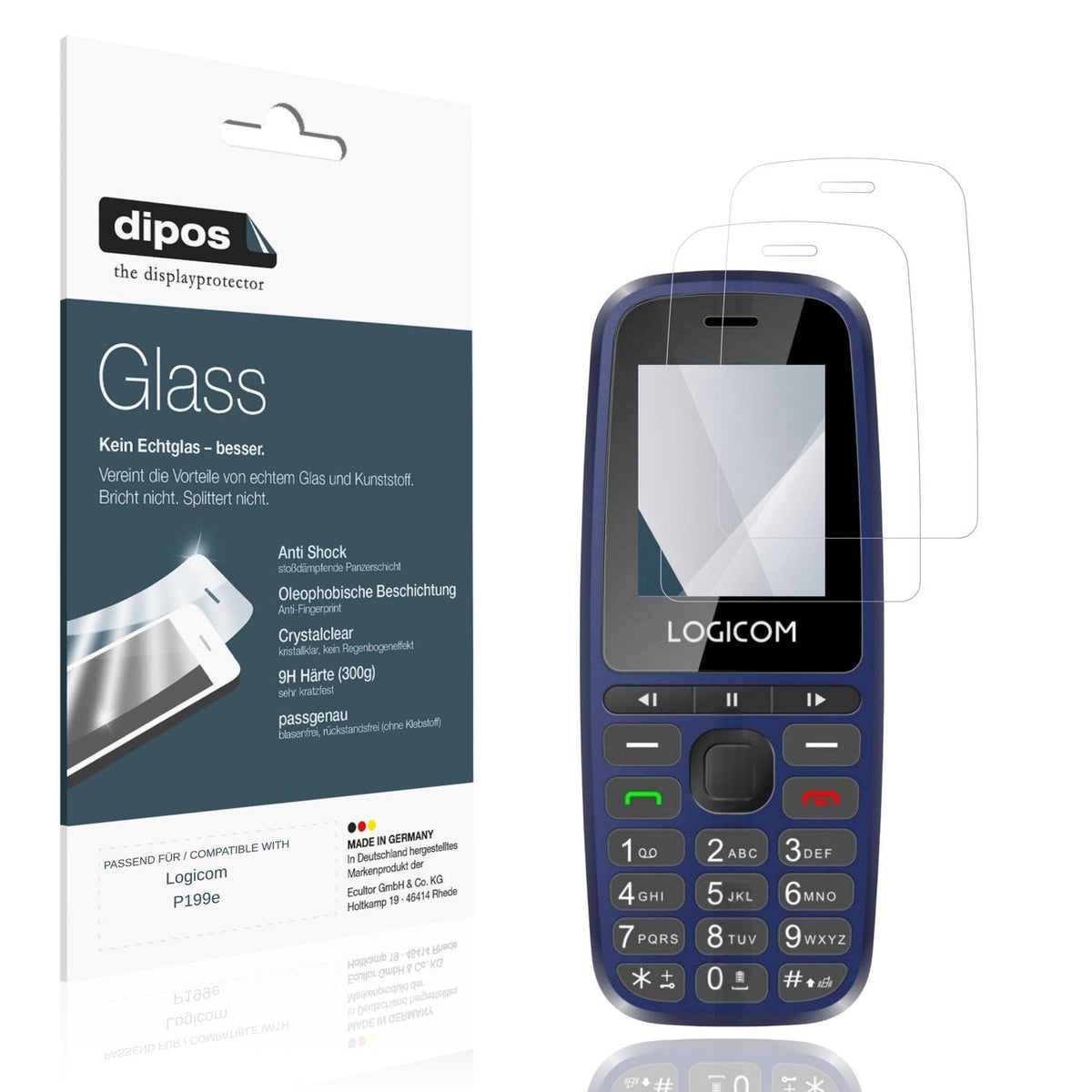 Klare Displayschutzfolie von dipos passend für Logicom P199e, 9H kratzfest und blasenfrei montiert