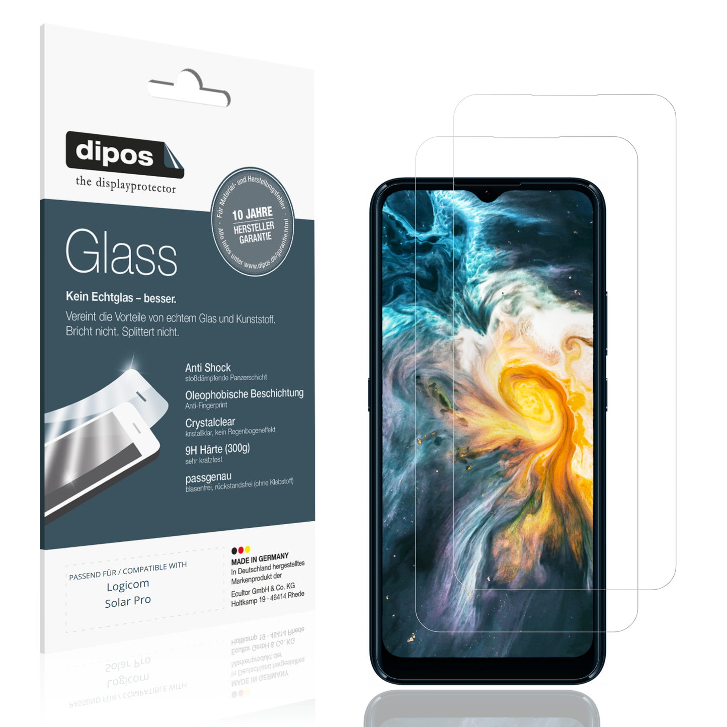 Klare Displayschutzfolie von dipos passend für Logicom Solar Pro, 9H kratzfest und blasenfrei montiert