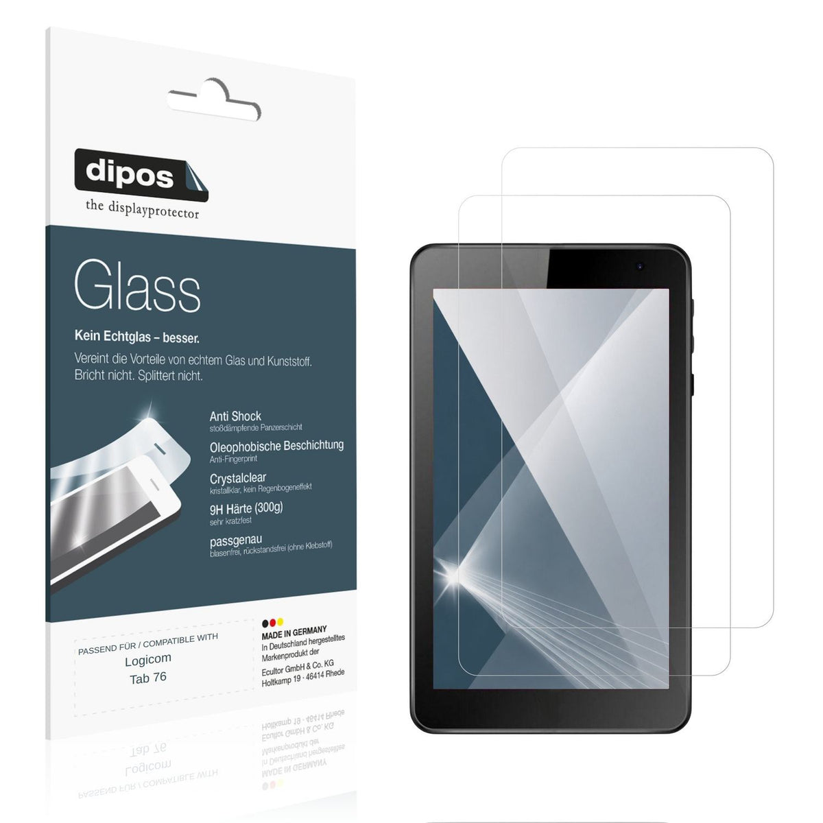 Klare Displayschutzfolie von dipos passend für Logicom Tab 76, 9H kratzfest und blasenfrei montiert